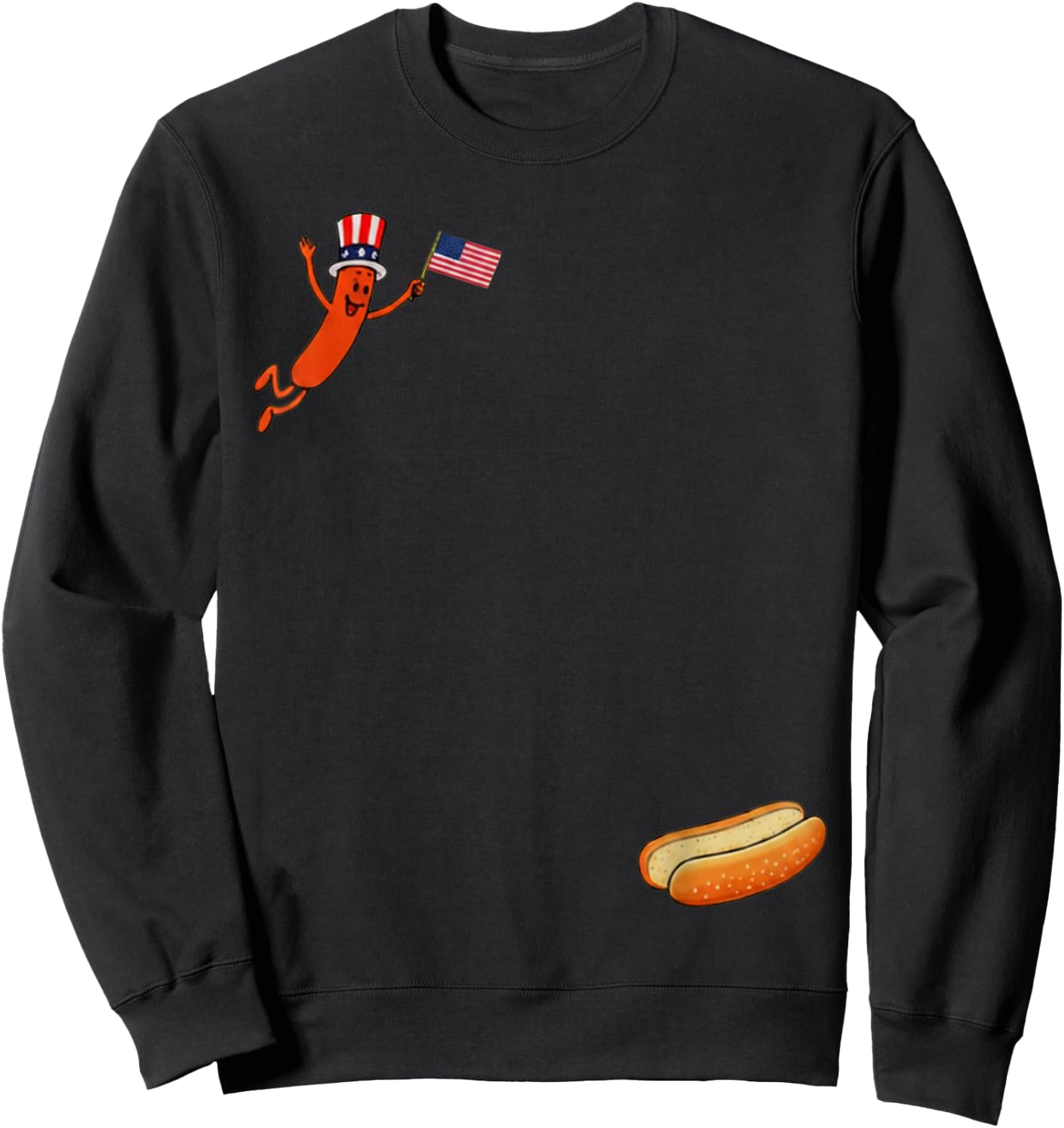 Hotdog Freedom Dive Funny Uncle Sam Hot Dog Jumping Into Bun Sweatshirt - Sweatshirt | Black