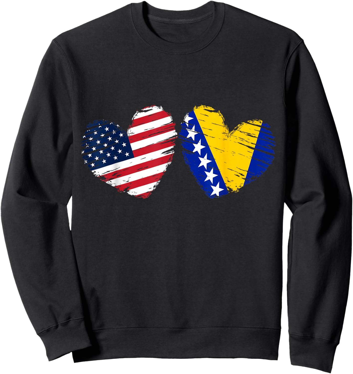 USA Bosnia and Herzegovina Flag Heart Bosnian American Sweatshirt - Sweatshirt | Black