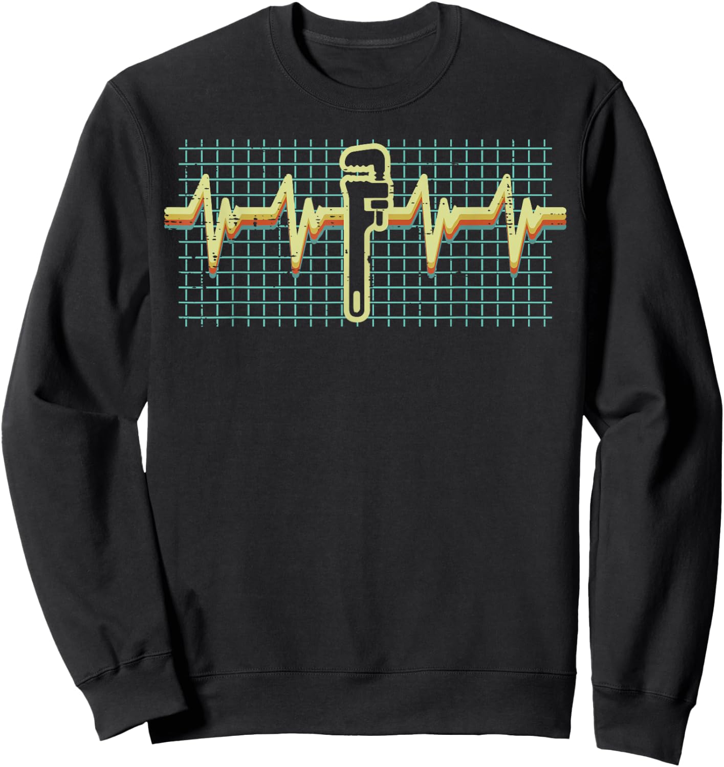 Wrench Heartbeat Retro Funny Car Auto Mechanic Garage Men Sweatshirt - Sweatshirt | Black