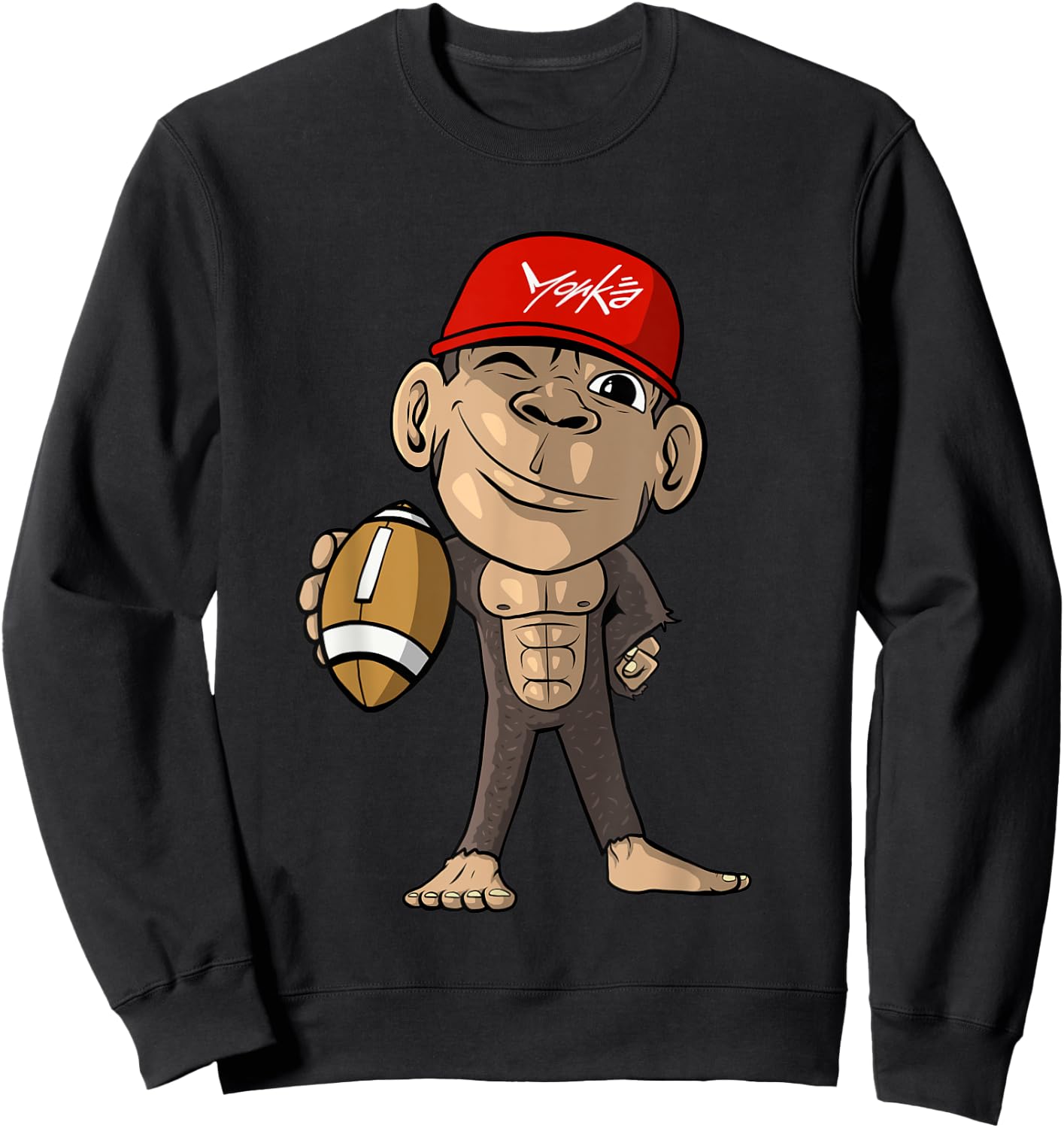 Cute Monkey with Football - American Football Sweatshirt - Sweatshirt | Black