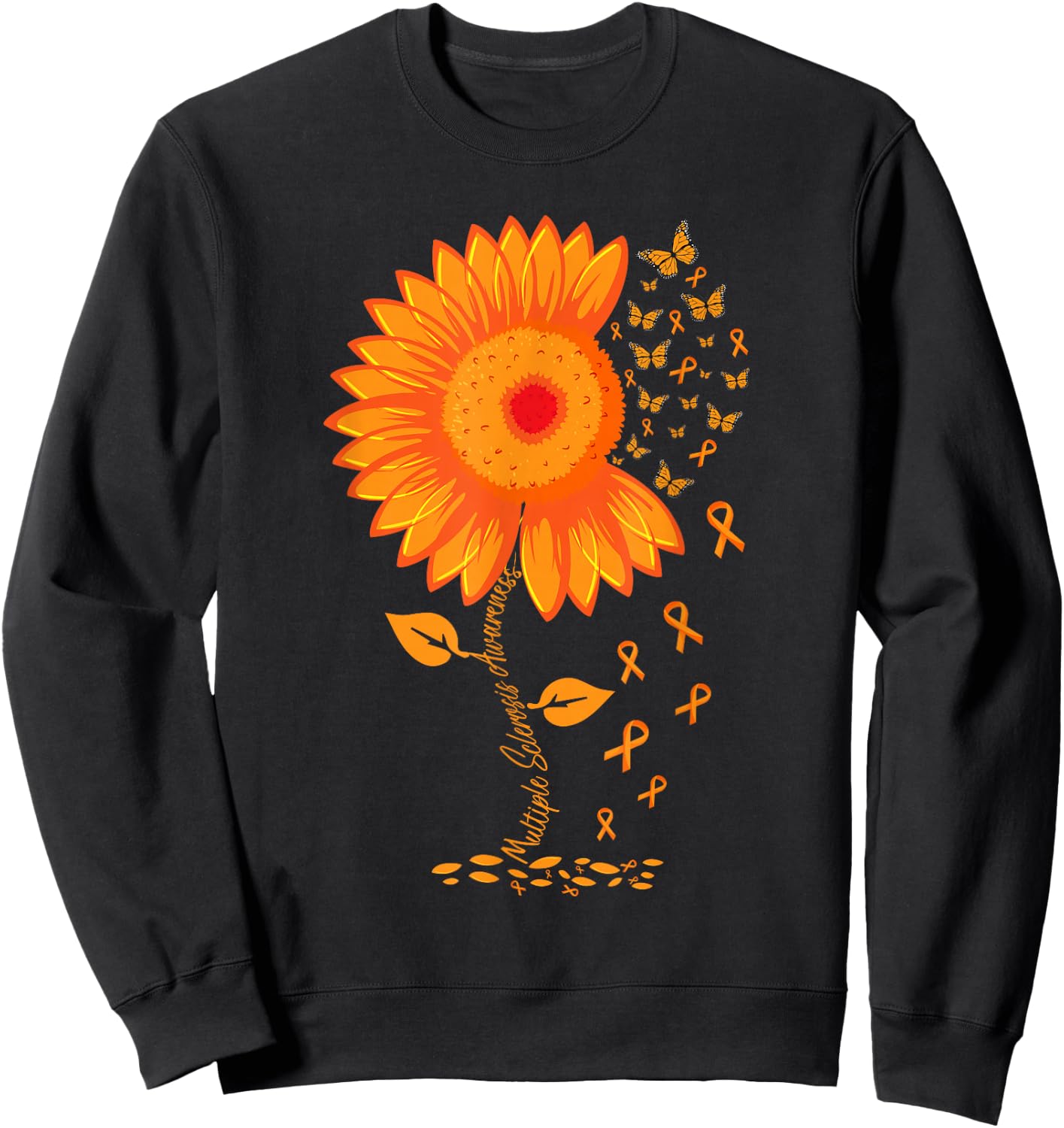 Multiple Sclerosis Awareness Ribbon Flower MS butterfly Sweatshirt - Sweatshirt | Black