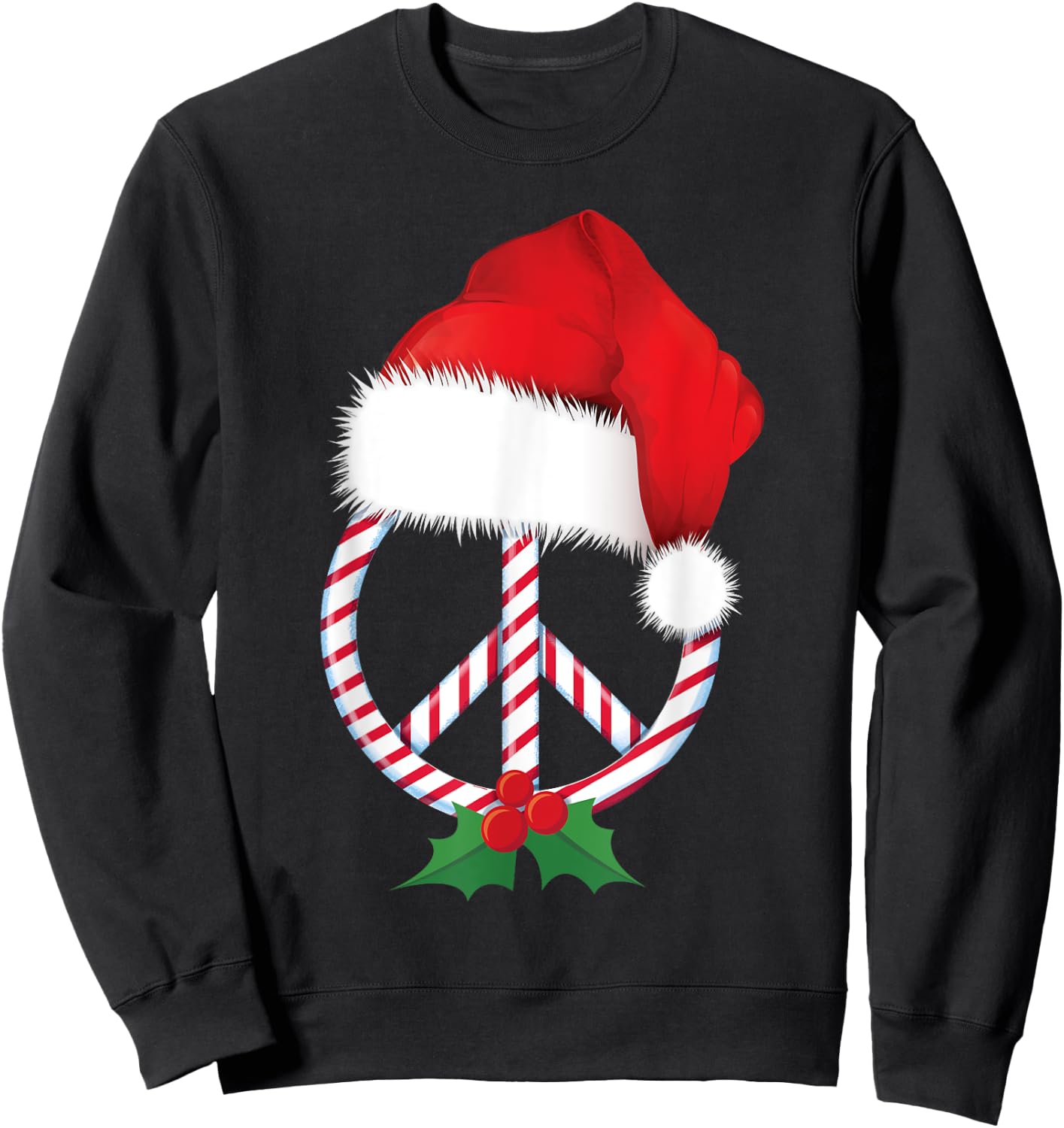 Christmas Peace Sign Candy Cane Santa Peace Symbol Sweatshirt - Sweatshirt | Black