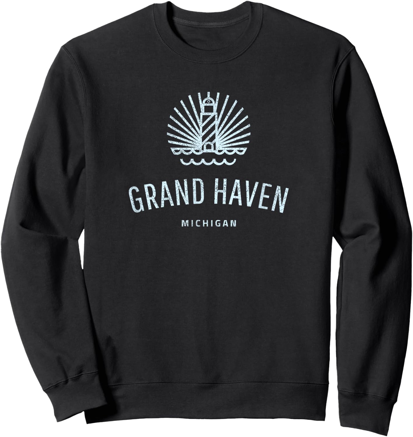Grand Haven Michigan Retro Vintage Lighthouse Sweatshirt - Sweatshirt | Black