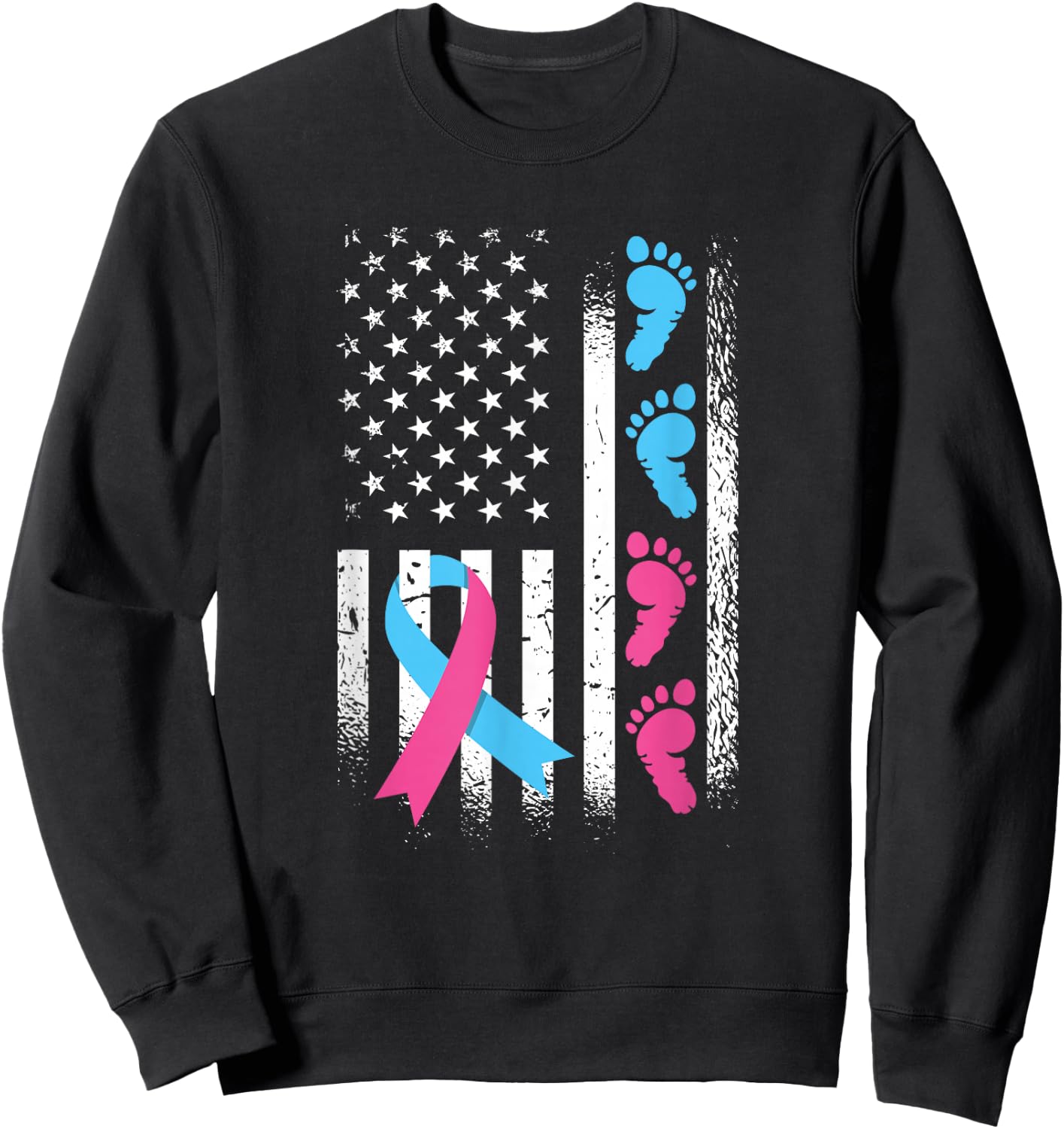 American Flag Pink and Blue Ribbon Pregnancy and Infant Loss Sweatshirt - Sweatshirt | Black