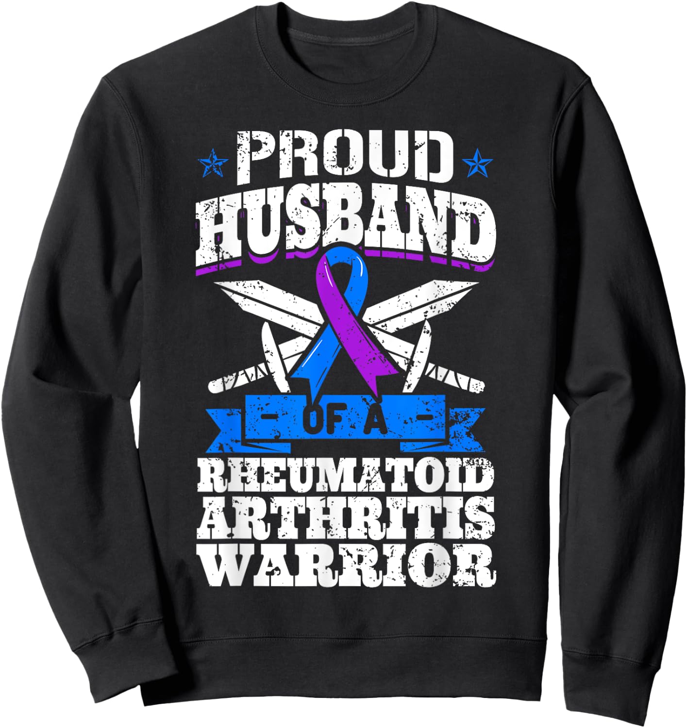 Proud Husband Of A Rheumatoid Arthritis Warrior RA Awareness Sweatshirt - Sweatshirt | Black