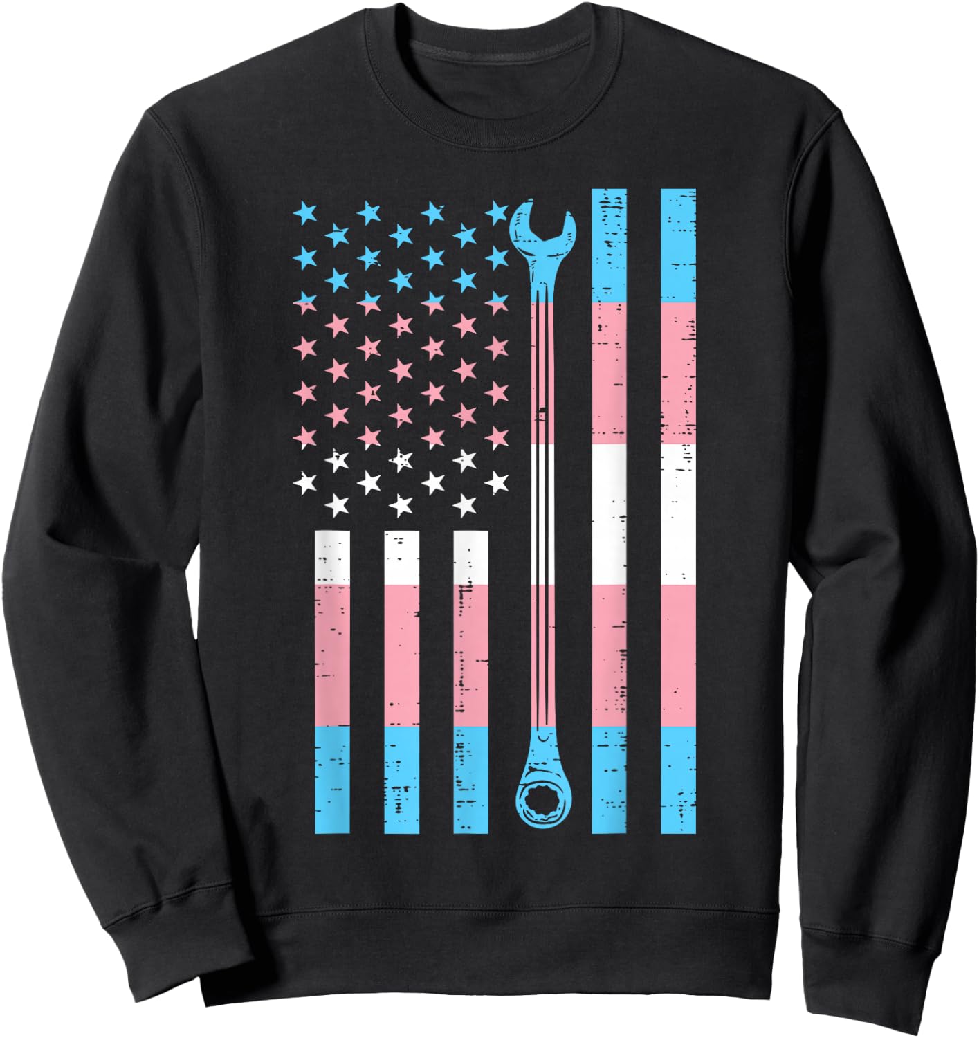 US America Flag Wrench Transgender Trans Pride LGBT Mechanic Sweatshirt - Sweatshirt | Black