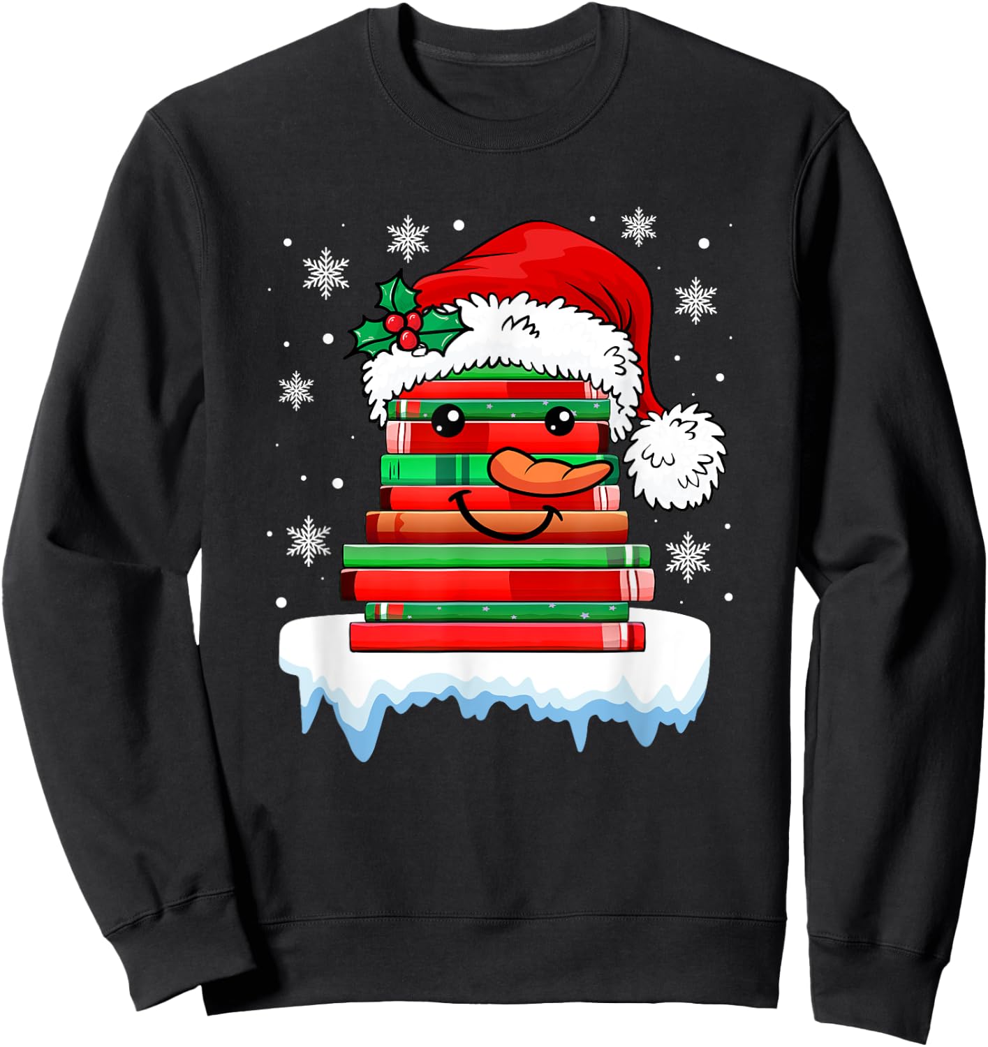 Librarian Book Santa Hat Reader Snow Pajamas Christmas Sweatshirt - Sweatshirt | Black