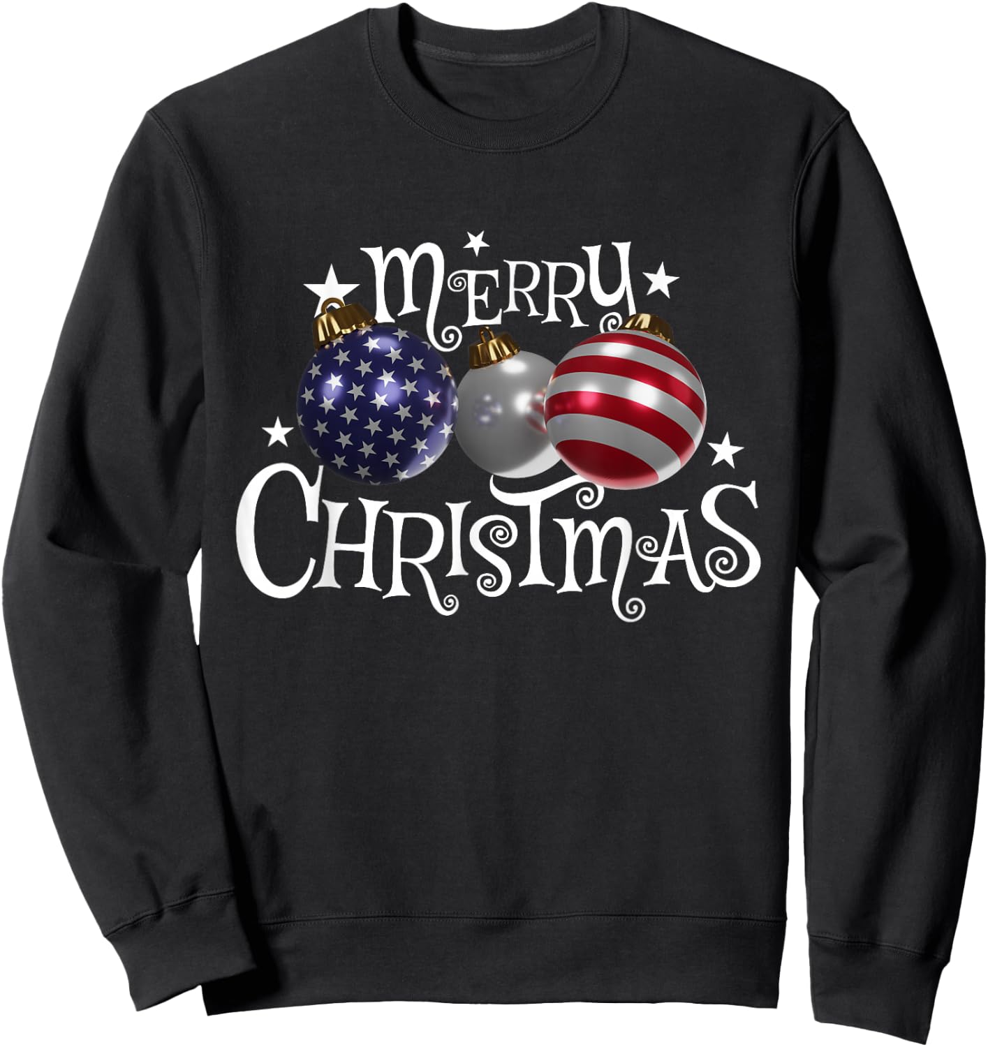 American Flag Merry Christmas Tree Baubles US Patriotic Xmas Sweatshirt - Sweatshirt | Black