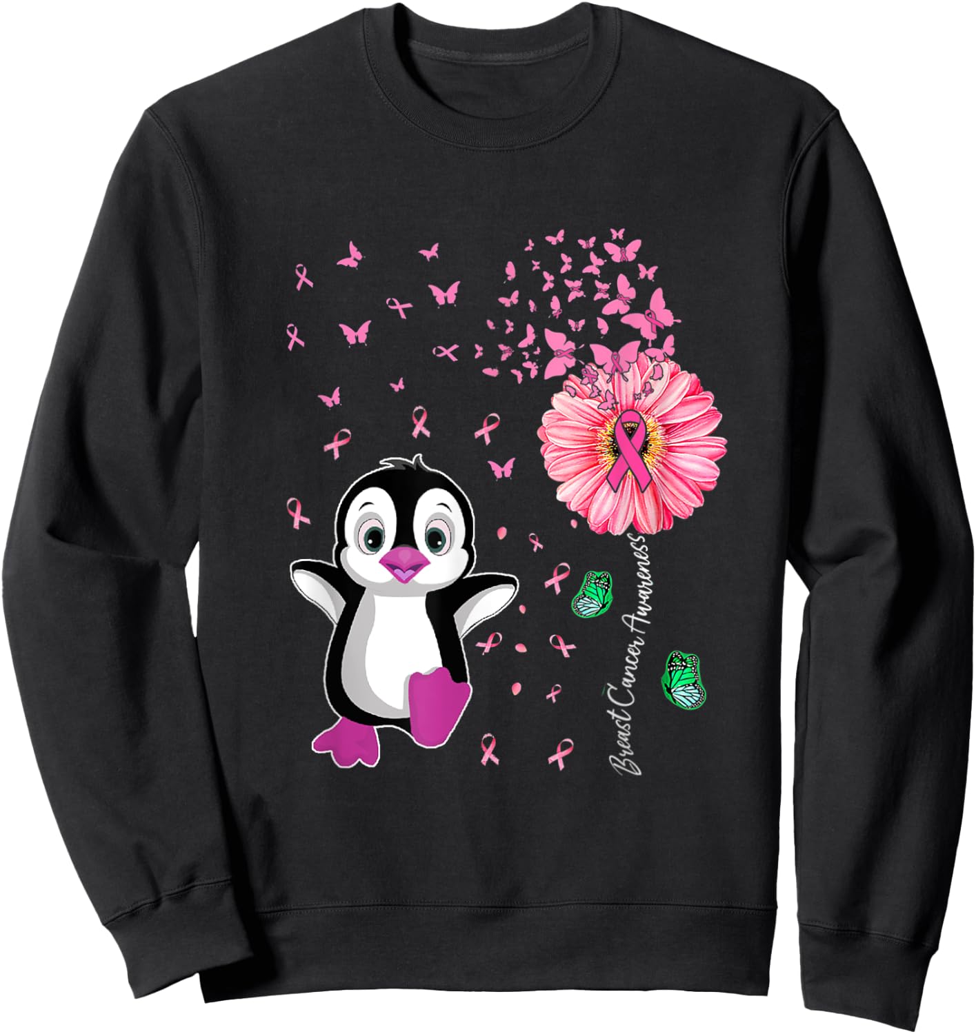 Penguin Pink Breast Cancer Awareness Sweatshirt - Sweatshirt | Black
