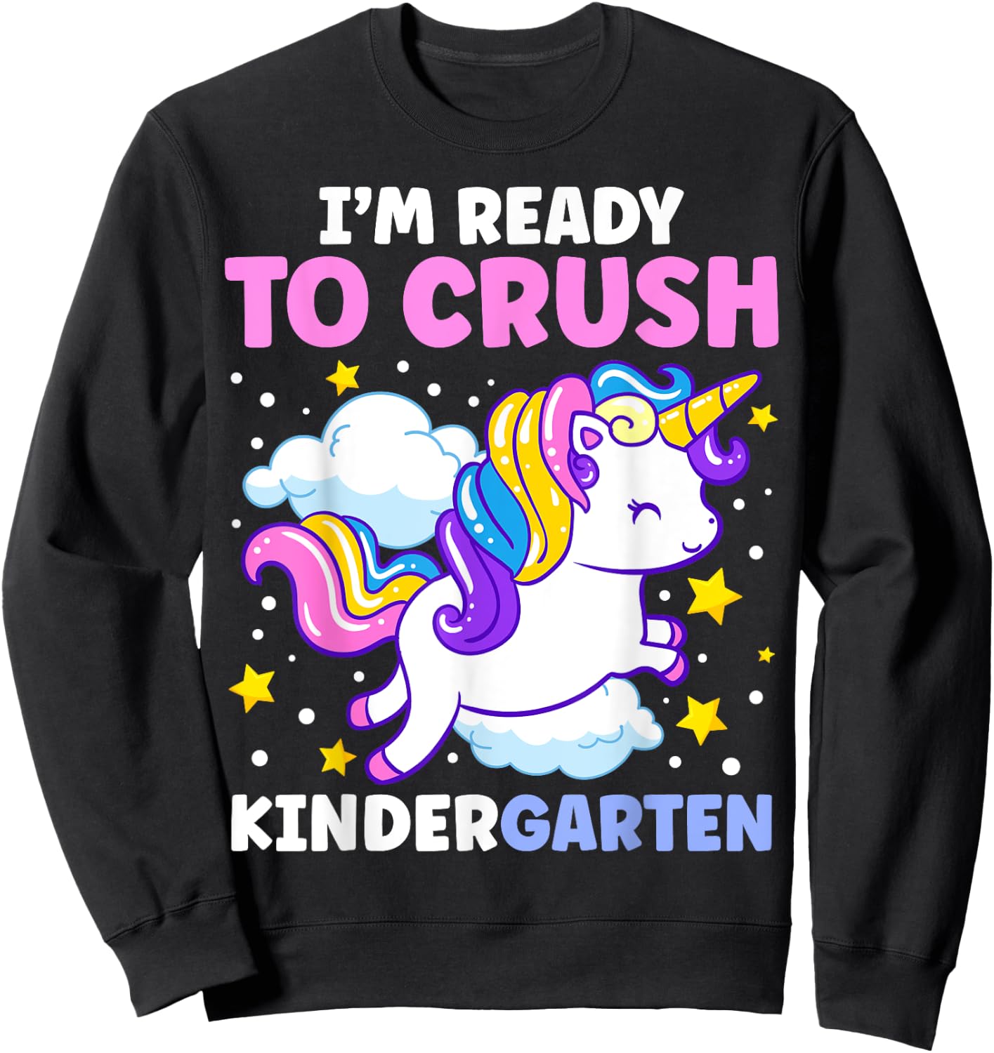 First Day of Kindergarten Unicorn Girls Back to School Sweatshirt - Sweatshirt | Black