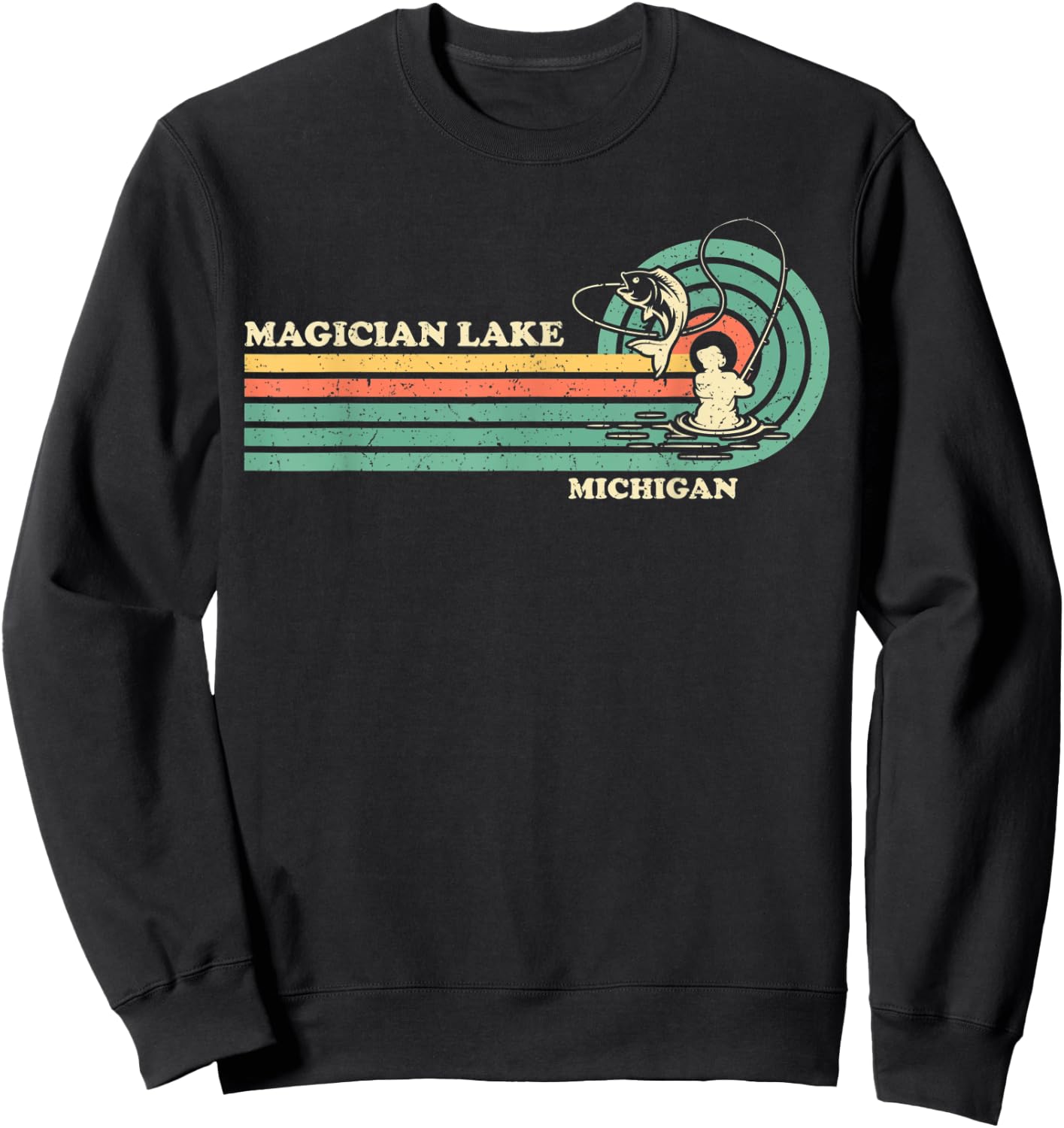 Vintage Retro Summer Fishing Magician Lake Men Women Kids Sweatshirt - Sweatshirt | Black