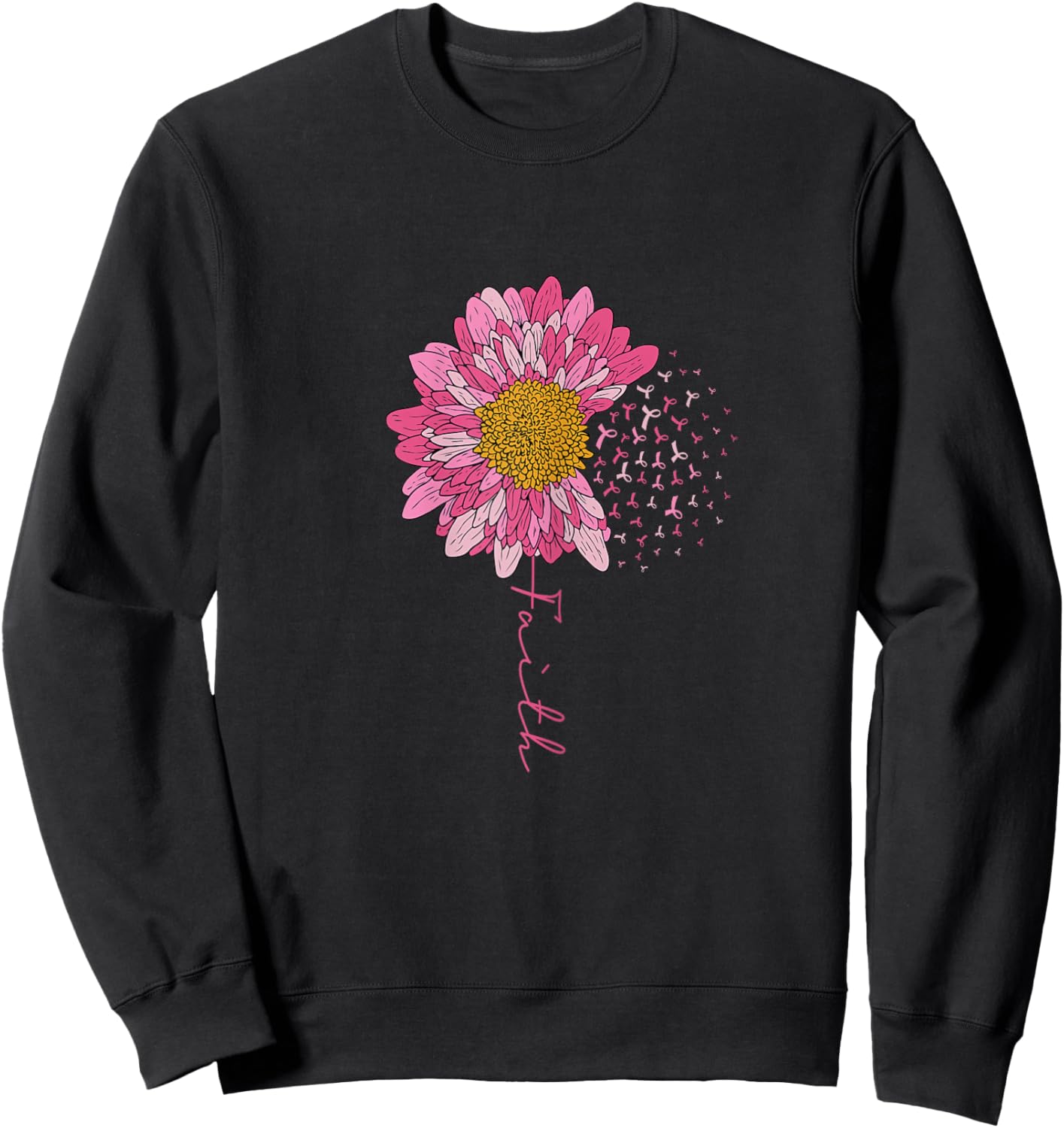 Breast Cancer Awareness Pink Ribbon Sunflower Faith Survivor Sweatshirt - Sweatshirt | Black