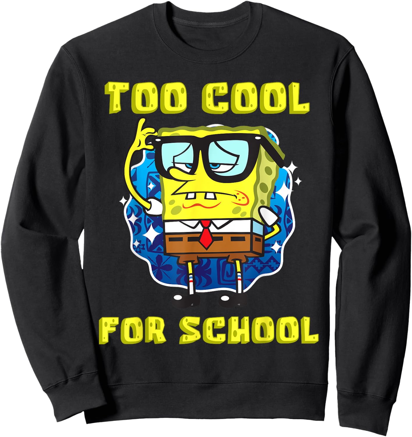 Mademark x SpongeBob SquarePants - SpongeBob Too Cool For School Wearing Glasses for Boys Girls Sweatshirt - Sweatshirt | Black