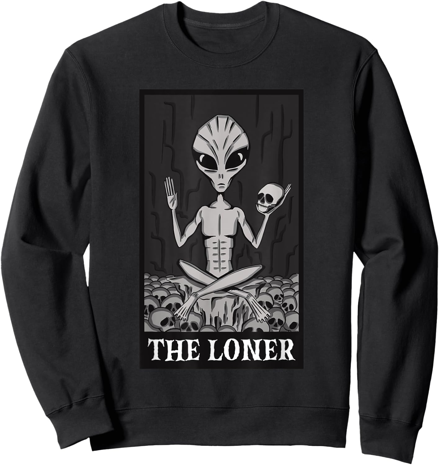 The Loner Lazy Halloween Costume Funny Alien Skeleton Skull Sweatshirt - Sweatshirt | Black