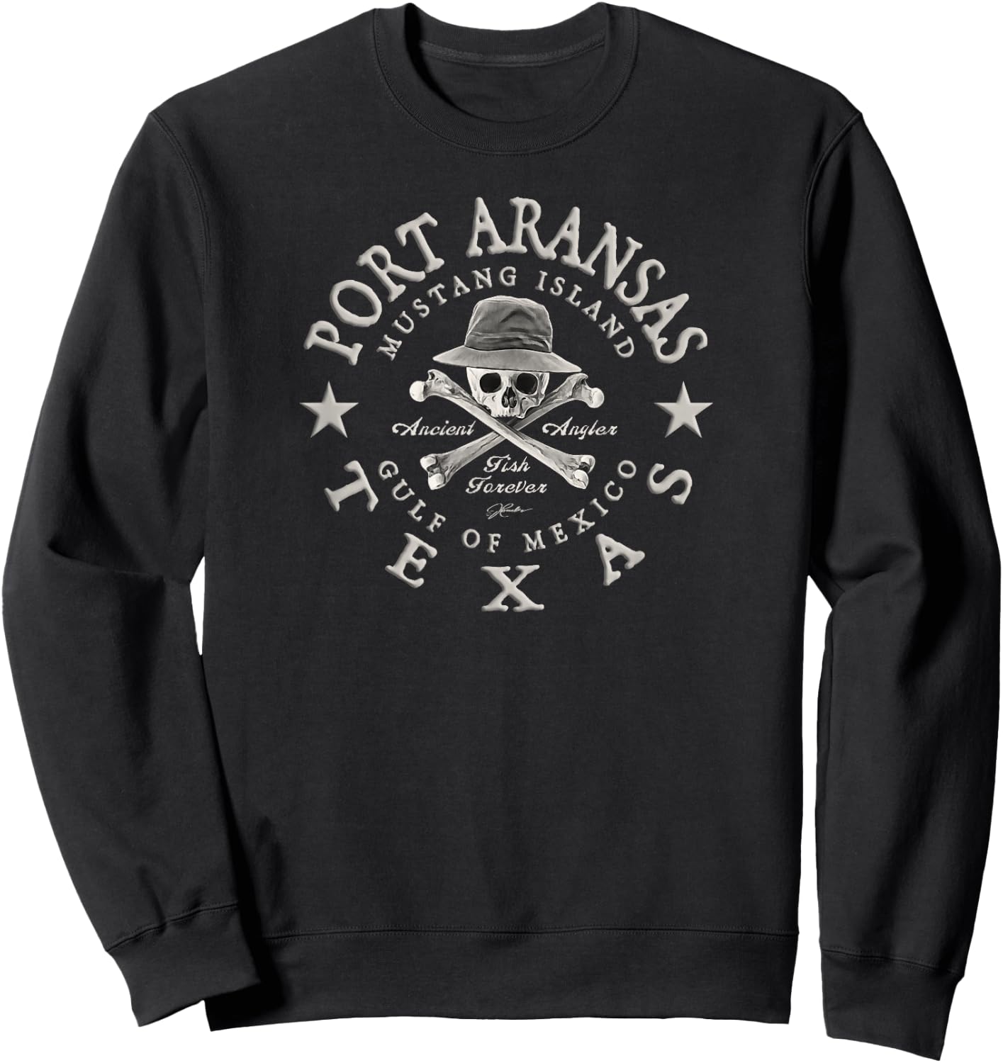 JCombs: Port Aransas, Texas, Ancient Angler, Fishing Sweatshirt - Sweatshirt | Black