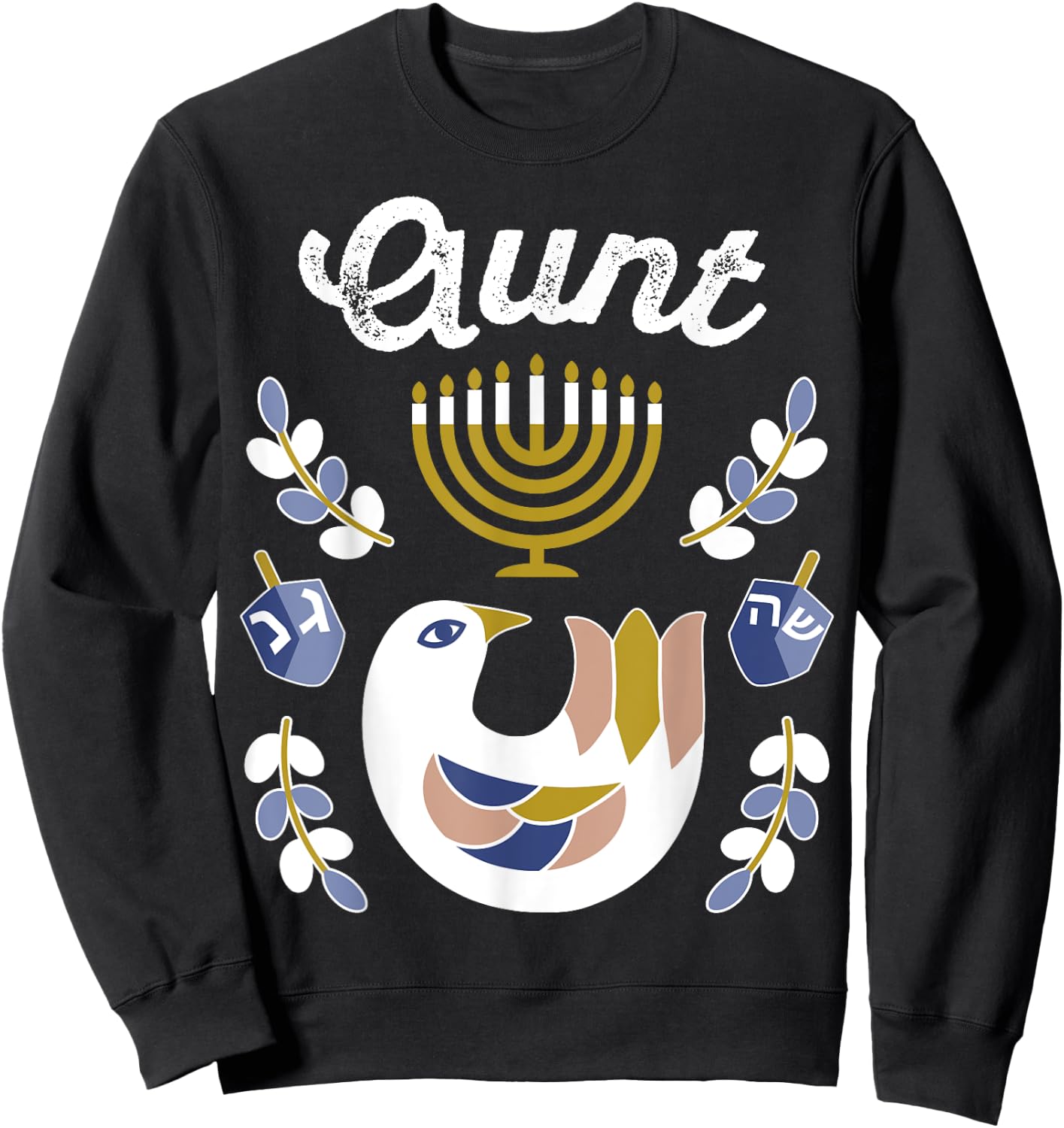 Matching Family Hanukkah Pajamas Top Dreidel & Menorah Aunt Sweatshirt - Sweatshirt | Black