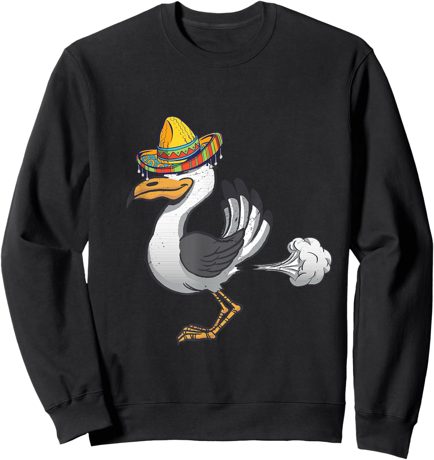 Funny Mexican Seagull Farting Sombrero Seagull Lover Gull Sweatshirt - Sweatshirt | Black