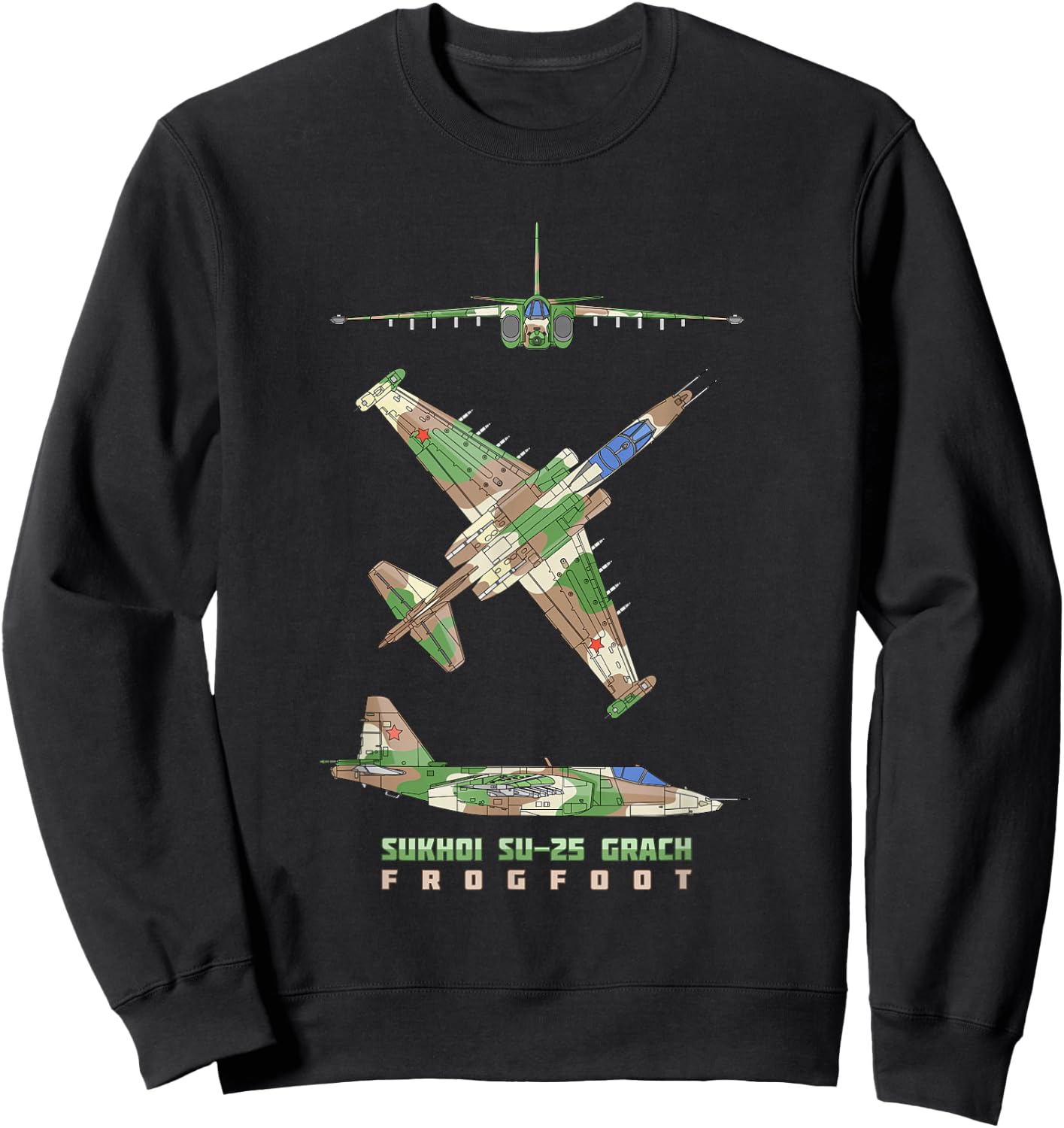 Sukhoi Su-25 Grach Russian Jet Plane Diagram Sweatshirt - Sweatshirt | Black