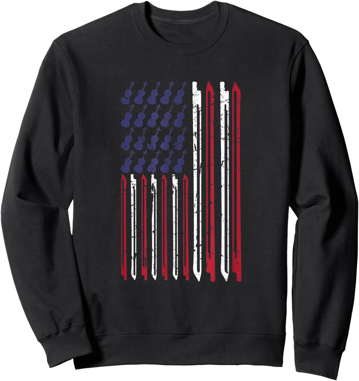 Violin Bow Music Musical Violinist USA American Flag Kids Men Sweatshirt - Sweatshirt | Black