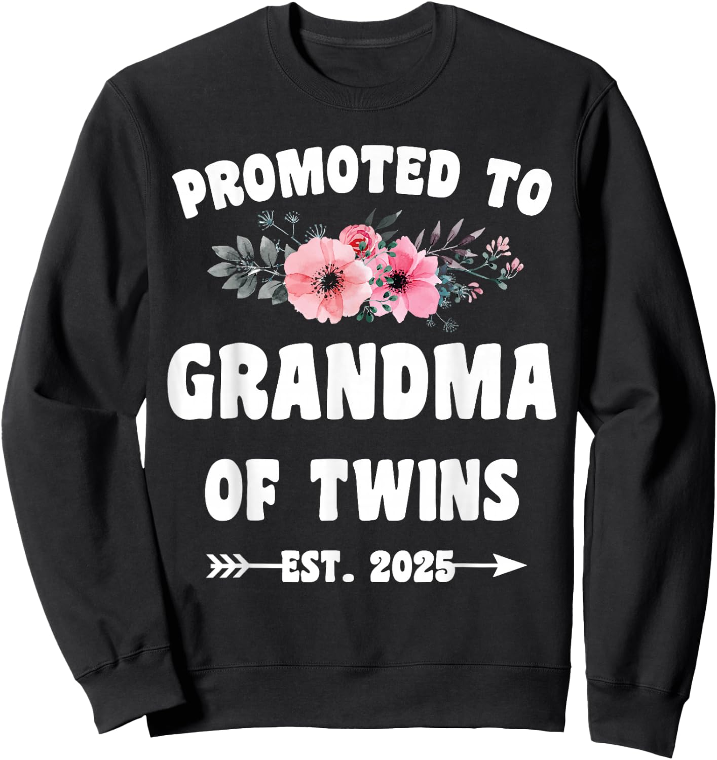 Promoted To Grandma Of Twins Est 2025 Pregnancy Announcement Black Women's Modern Casual Short Sleeve Sweatshirt - Sweatshirt | Black