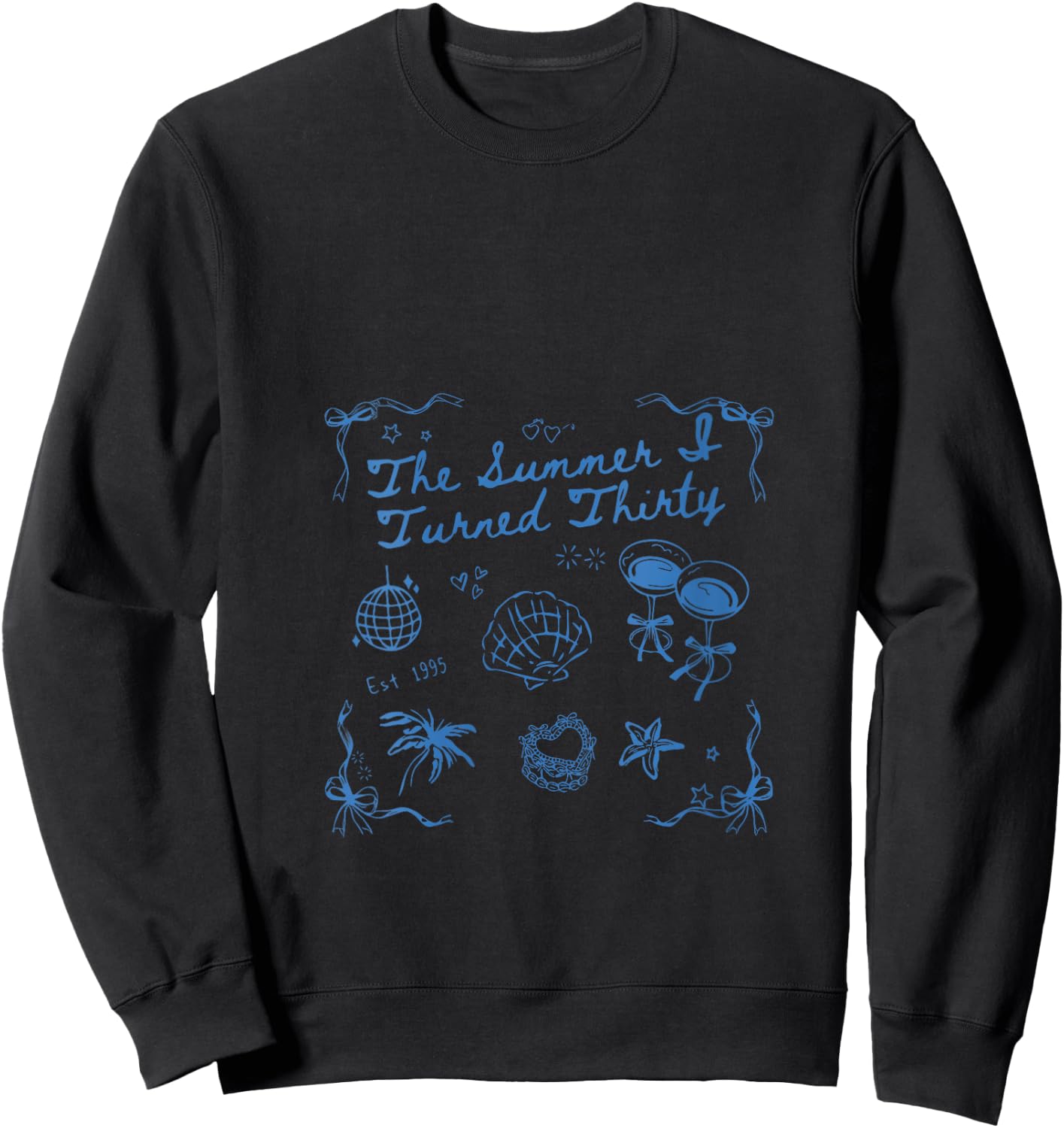 Women's Summer I Turned Thirty 30th Birthday Seashell Coastal Beach V-Neck Sweatshirt - Sweatshirt | Black