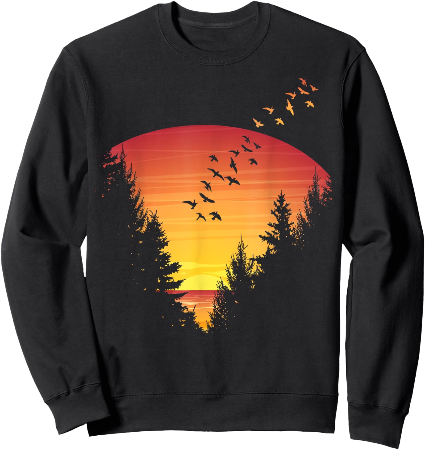 Sunset Forest Nature Pine Tree Camping Summer Outdoor Travel Men Women Kids Sweatshirt - Sweatshirt | Black