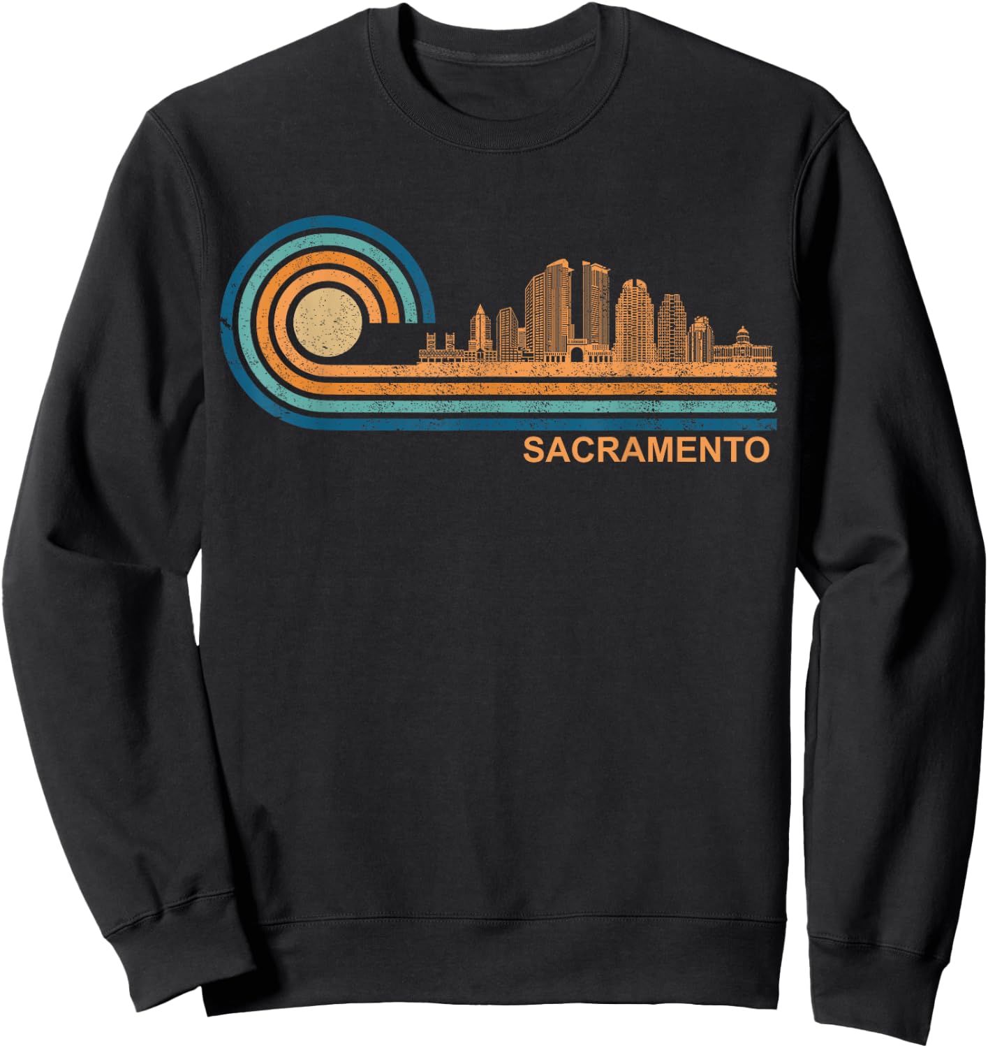 Sacramento Skyline Retro Sacramento Fan CA Sacramento Sweatshirt - Sweatshirt | Black