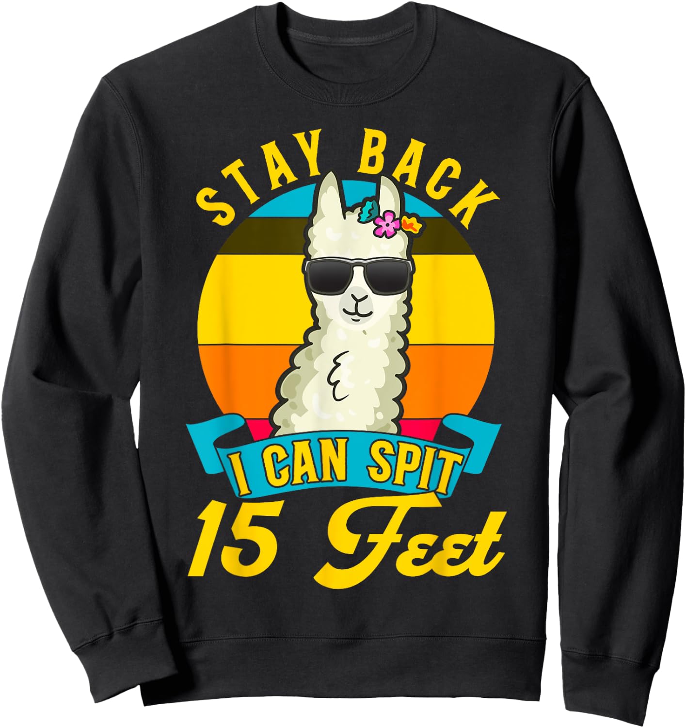 Cute Llama Lover Warning Careful Stay Back I Spit 15 Feet Sweatshirt - Sweatshirt | Black
