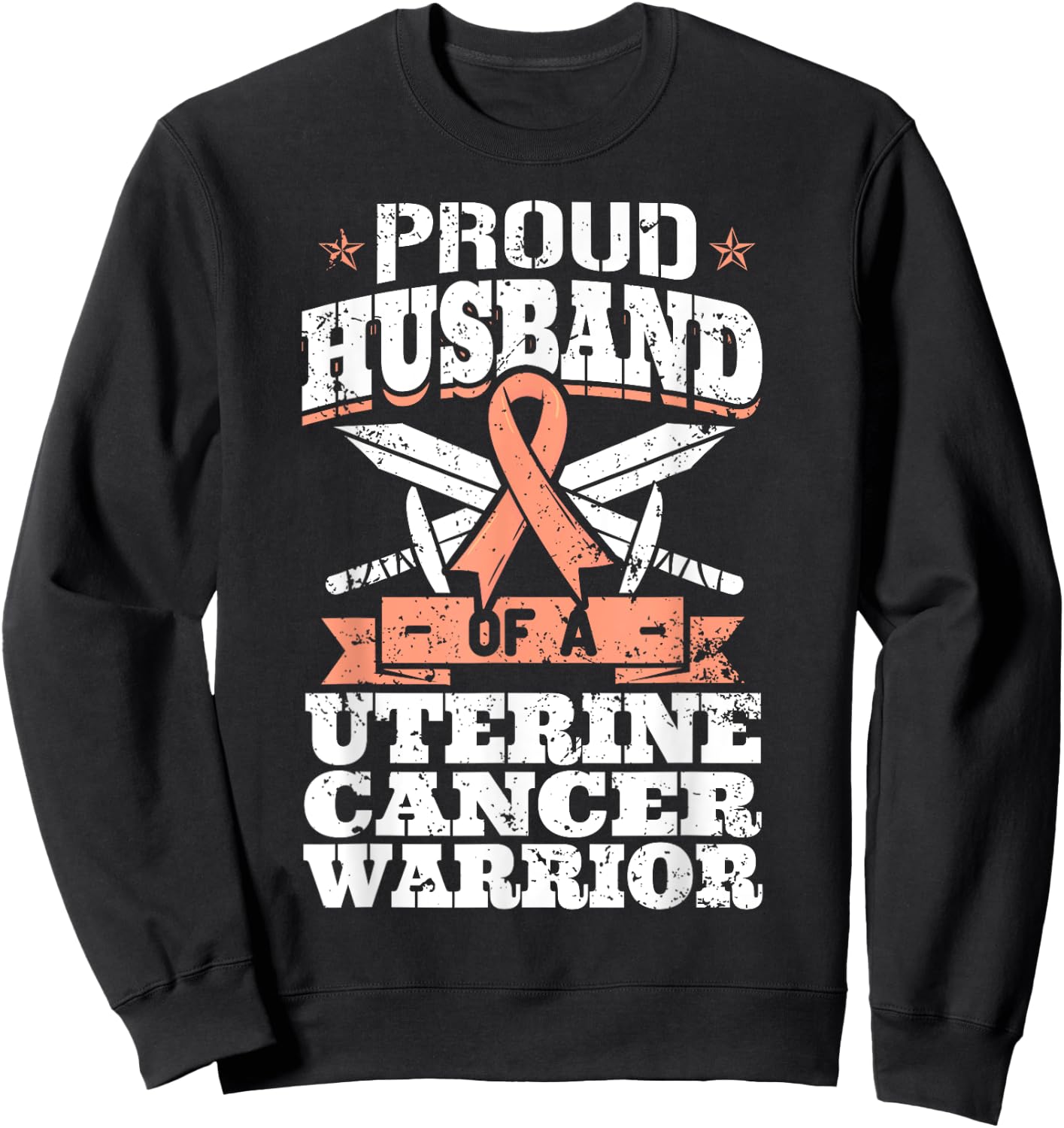 Proud Husband Of A Uterine Cancer Warrior Awareness Ribbon Sweatshirt - Sweatshirt | Black