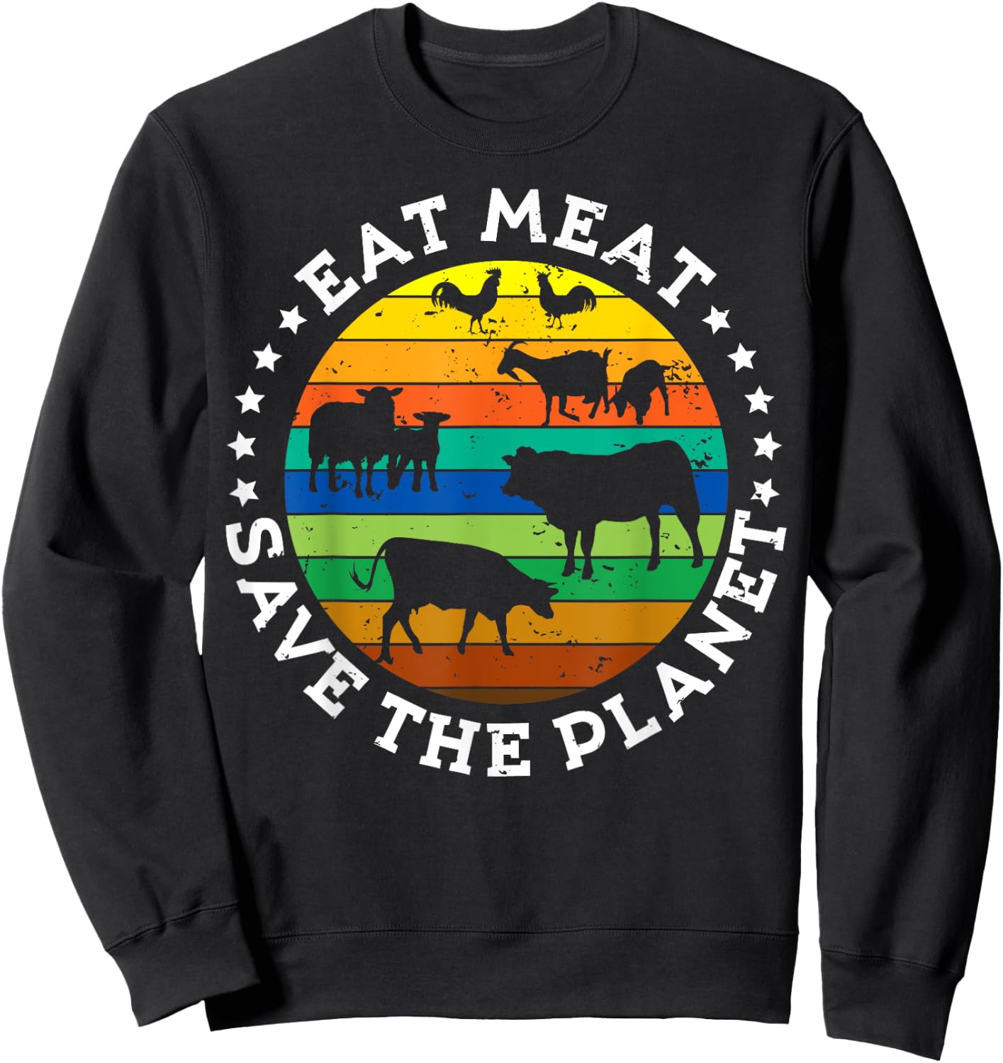 EAT MEAT SAVE THE PLANET Vintage Retro Original Design Sweatshirt - Sweatshirt | Black