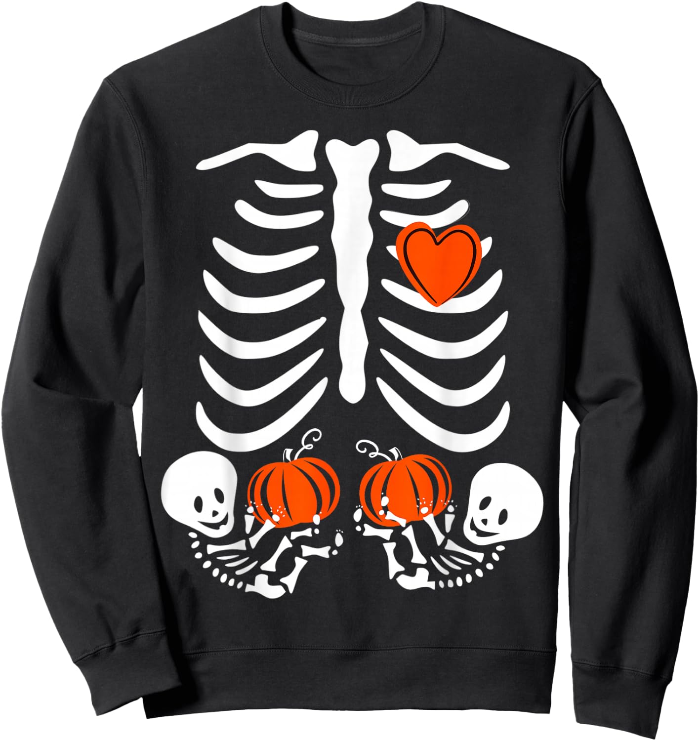 Pregnant Skeleton Twin Pregnancy Halloween Baby Announcement Sweatshirt - Sweatshirt | Black