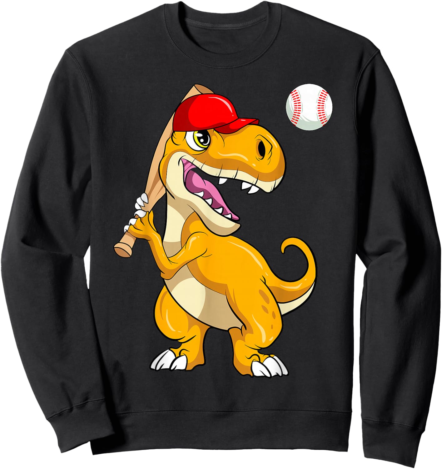 Baseball Dinosaur Kawaii T Rex Batting Baseball Player Sweatshirt - Sweatshirt | Black