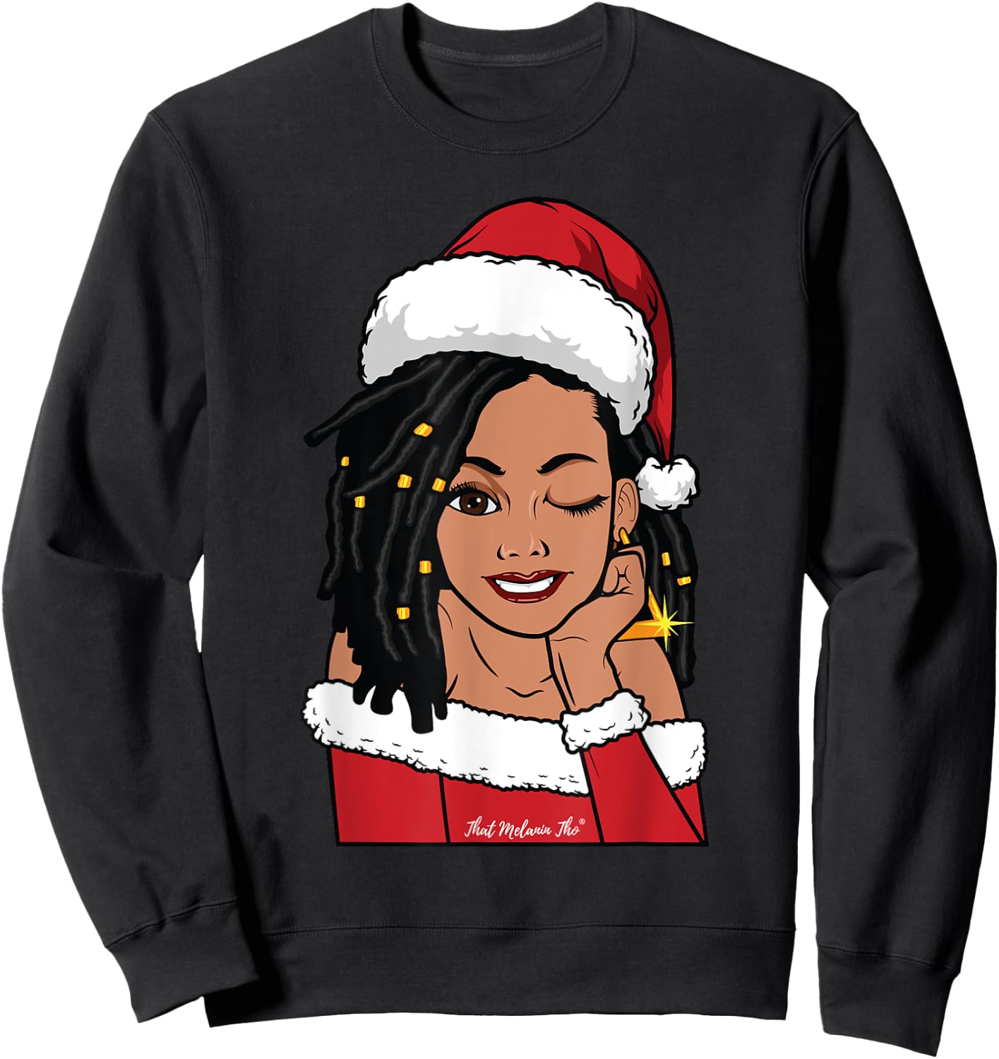 Black Mrs. Claus Locs Winking African American Christmas Sweatshirt - Sweatshirt | Black