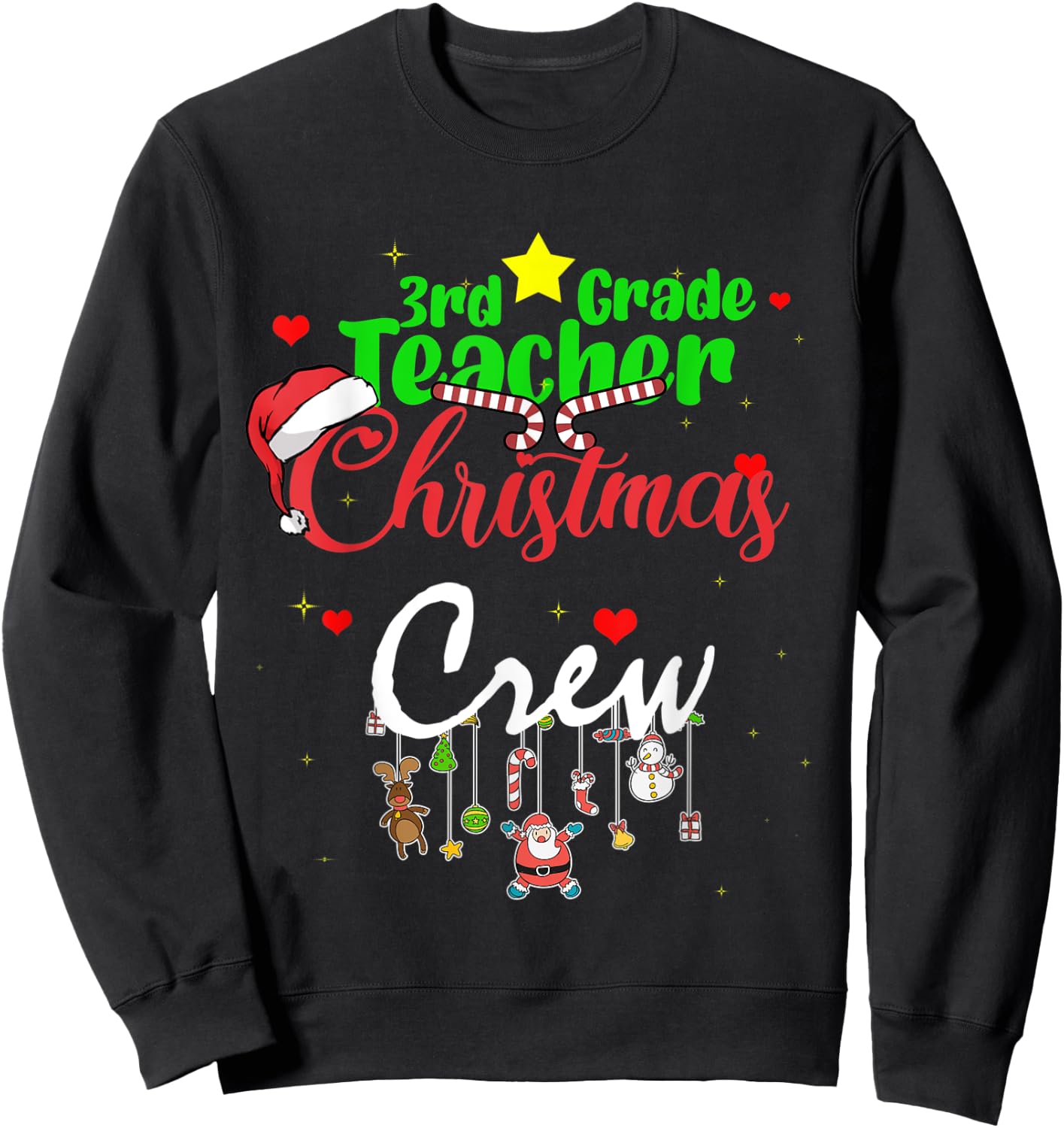 3rd Grade Teacher Christmas Crew Funny Xmas 2021 men Women Sweatshirt - Sweatshirt | Black