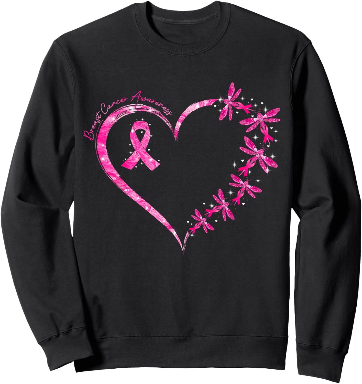 In October We Wear Pink Breast Cancer Awareness Dragonfly Sweatshirt - Sweatshirt | Black