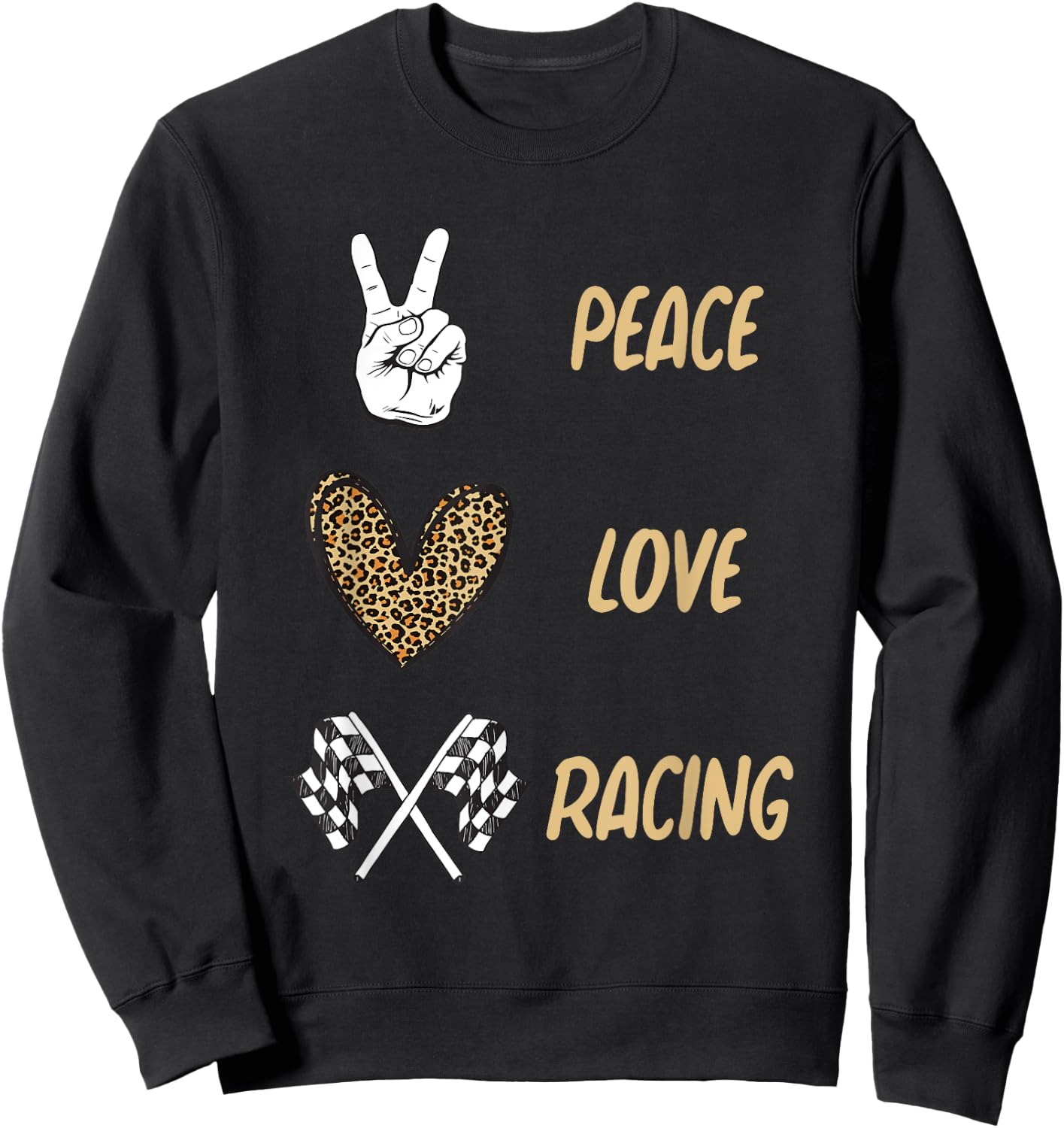 Women's Racing Design Kids Girls Peace Love Racing Race Flag Sweatshirt - Sweatshirt | Black