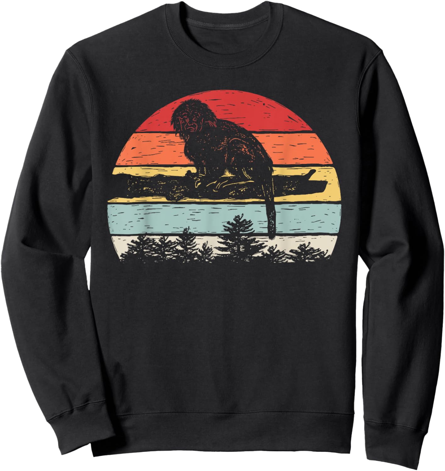 Vintage Retro Cotton Top Tamarin Monkey Sweatshirt - Sweatshirt | Black