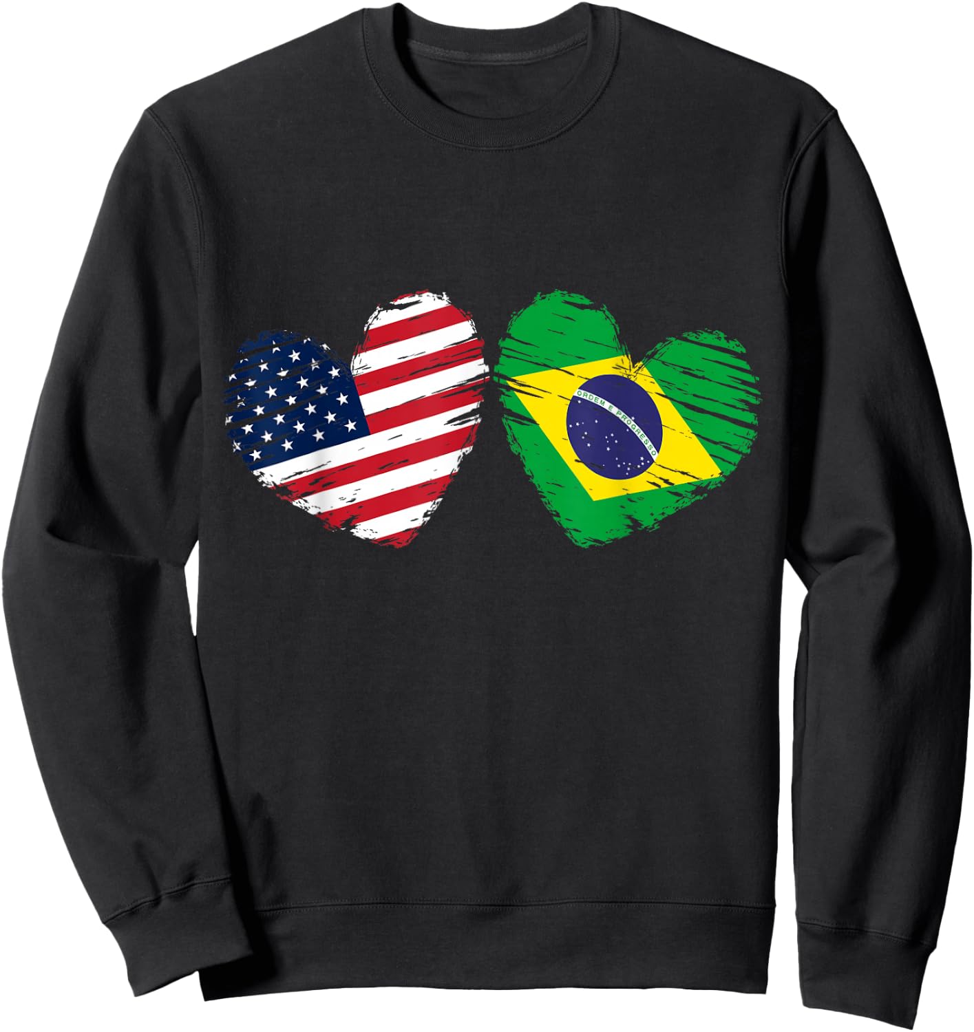 USA Brazil Flag Heart Valentines Day Brazilian American Sweatshirt - Sweatshirt | Black