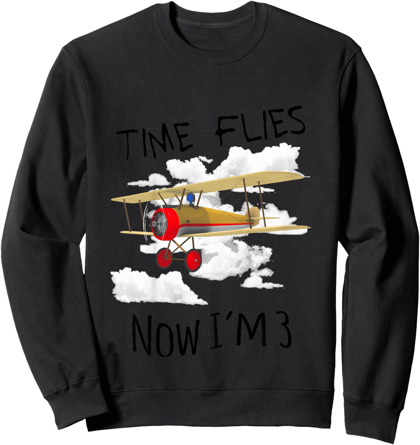 Time Flies Now I'm 3 Airplane Sweatshirt - Sweatshirt | Black