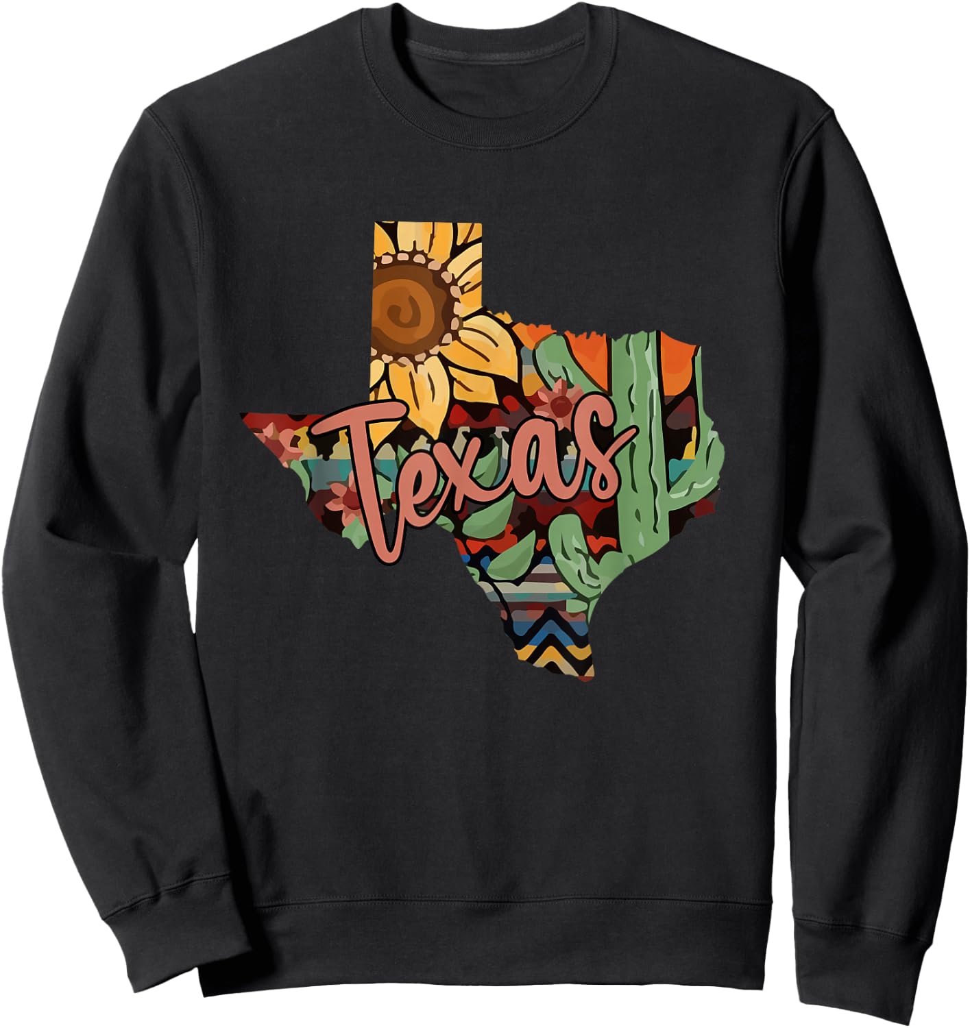Cute Love Texas State Cactus Sunflower Sweatshirt - Sweatshirt | Black