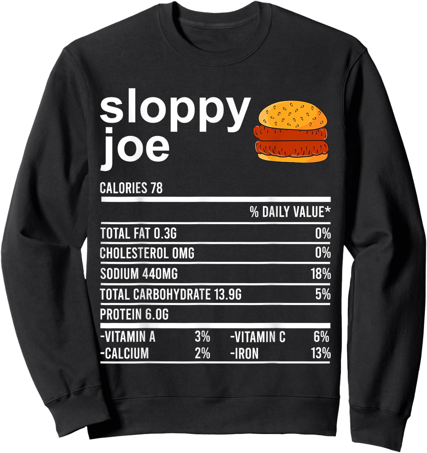 Funny Thanksgiving Food Apparel, Sloppy Joe Nutrition Facts Sweatshirt - Sweatshirt | Black
