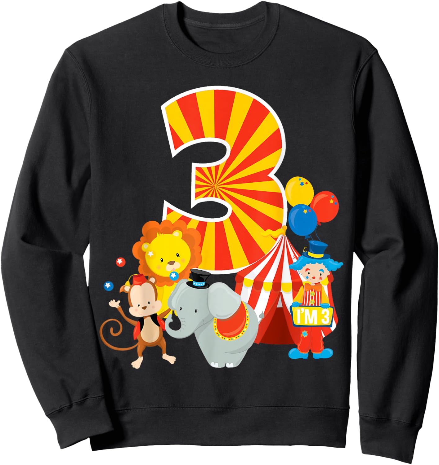 3rd Birthday Shirt Boys Girls Circus 3 Birthday Party Shirt Sweatshirt - Sweatshirt | Black