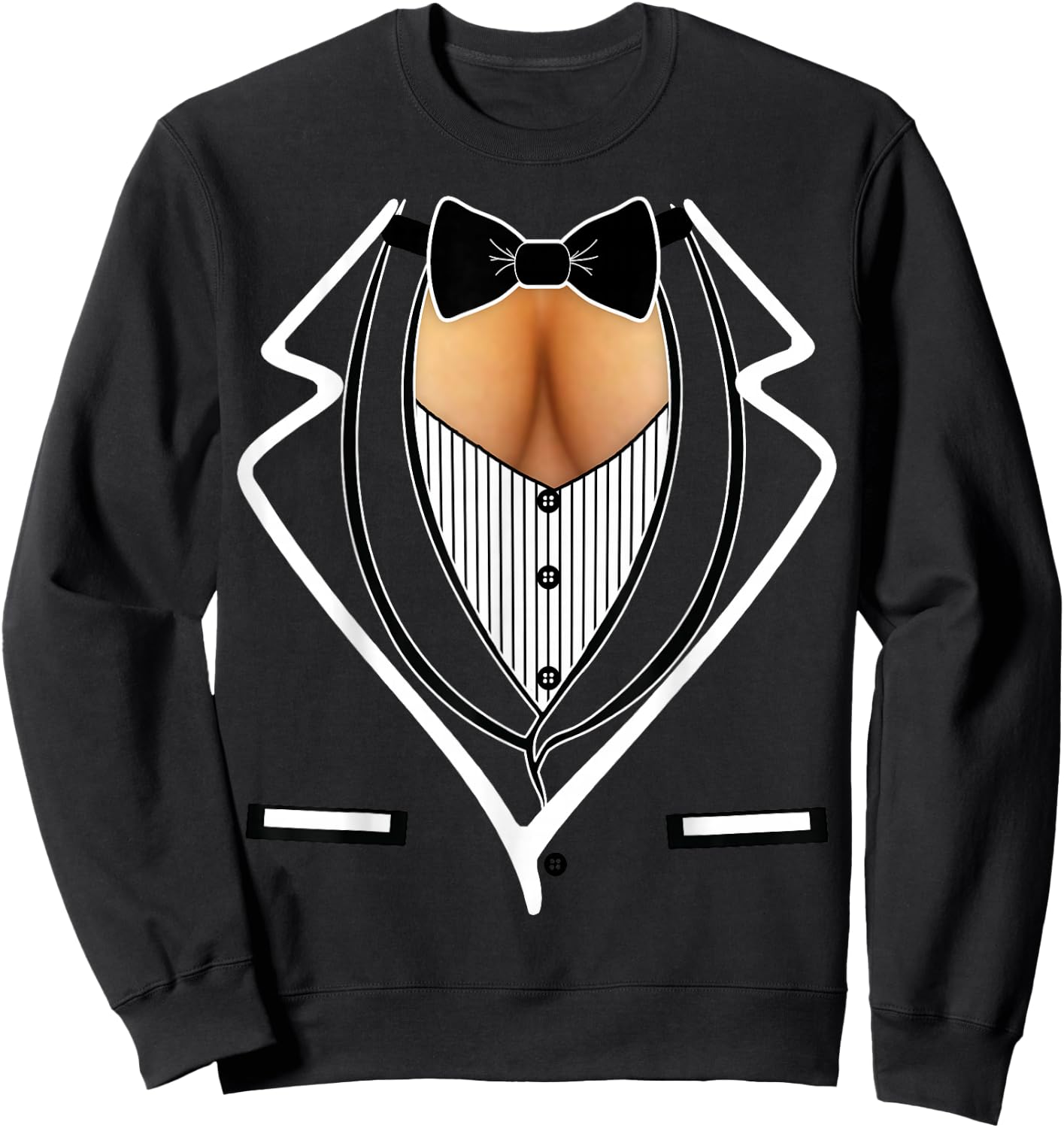 Ladies Cleavage Tuxedo Halloween Costume Party Mardi Gras Sweatshirt - Sweatshirt | Black