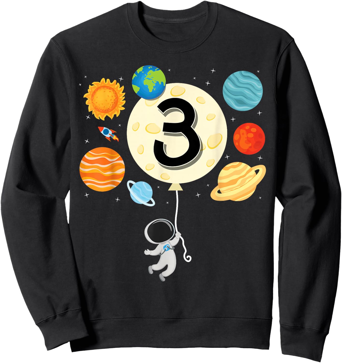 Astronaut Balloon Planets 3rd Birthday Space 3 Year Old Kids Sweatshirt - Sweatshirt | Black
