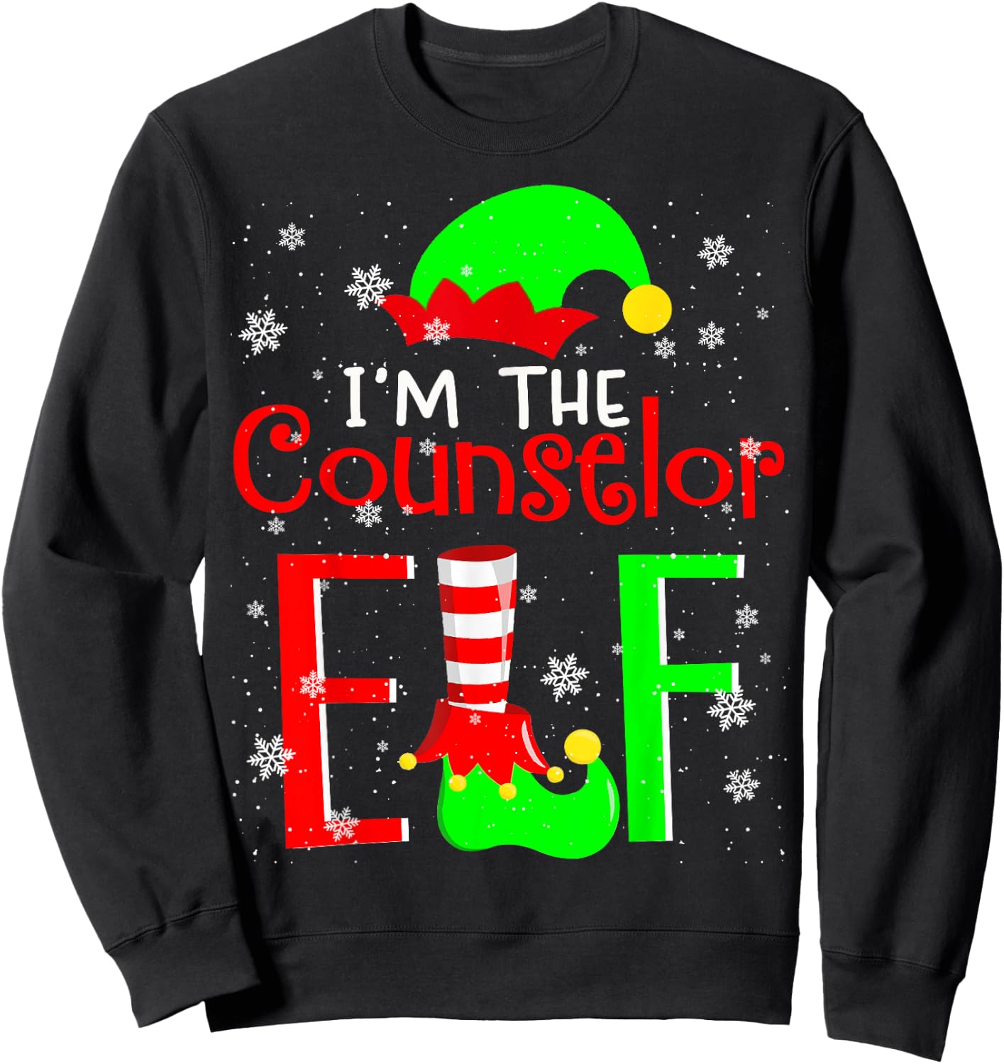 I'm The Counselor ELF Funny Christmas Elf Matching Family Sweatshirt - Sweatshirt | Black