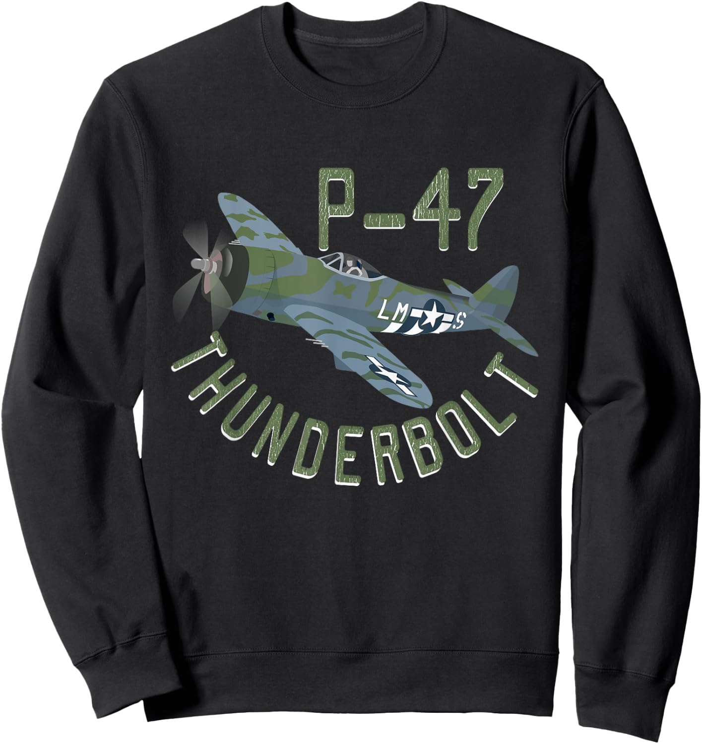 P-47 Thunderbolt Military Vintage Aircraft Sweatshirt - Sweatshirt | Black