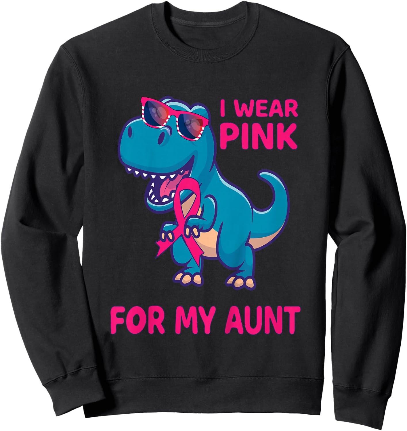 Kids Pink Ribbon T-Rex Aunt Breast Cancer Awareness Boys Toddler Sweatshirt - Sweatshirt | Black