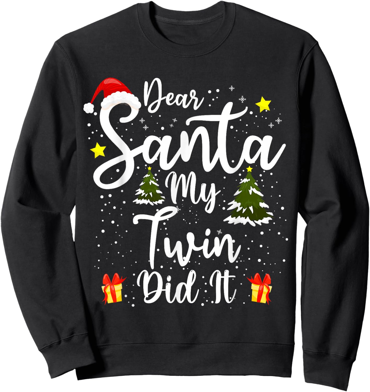 Dear Santa My Twin Did It Funny Christmas Outfit Pajama Sweatshirt - Sweatshirt | Black