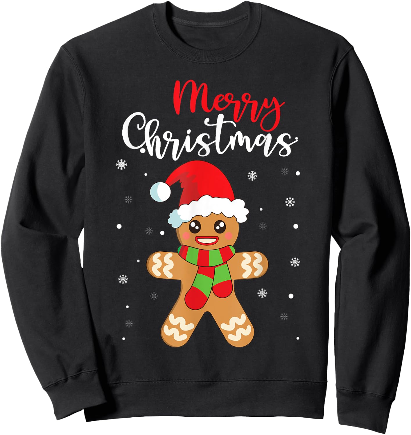 Merry Christmas Shirt Women Girls Kids Gingerbread Man Sweatshirt - Sweatshirt | Black