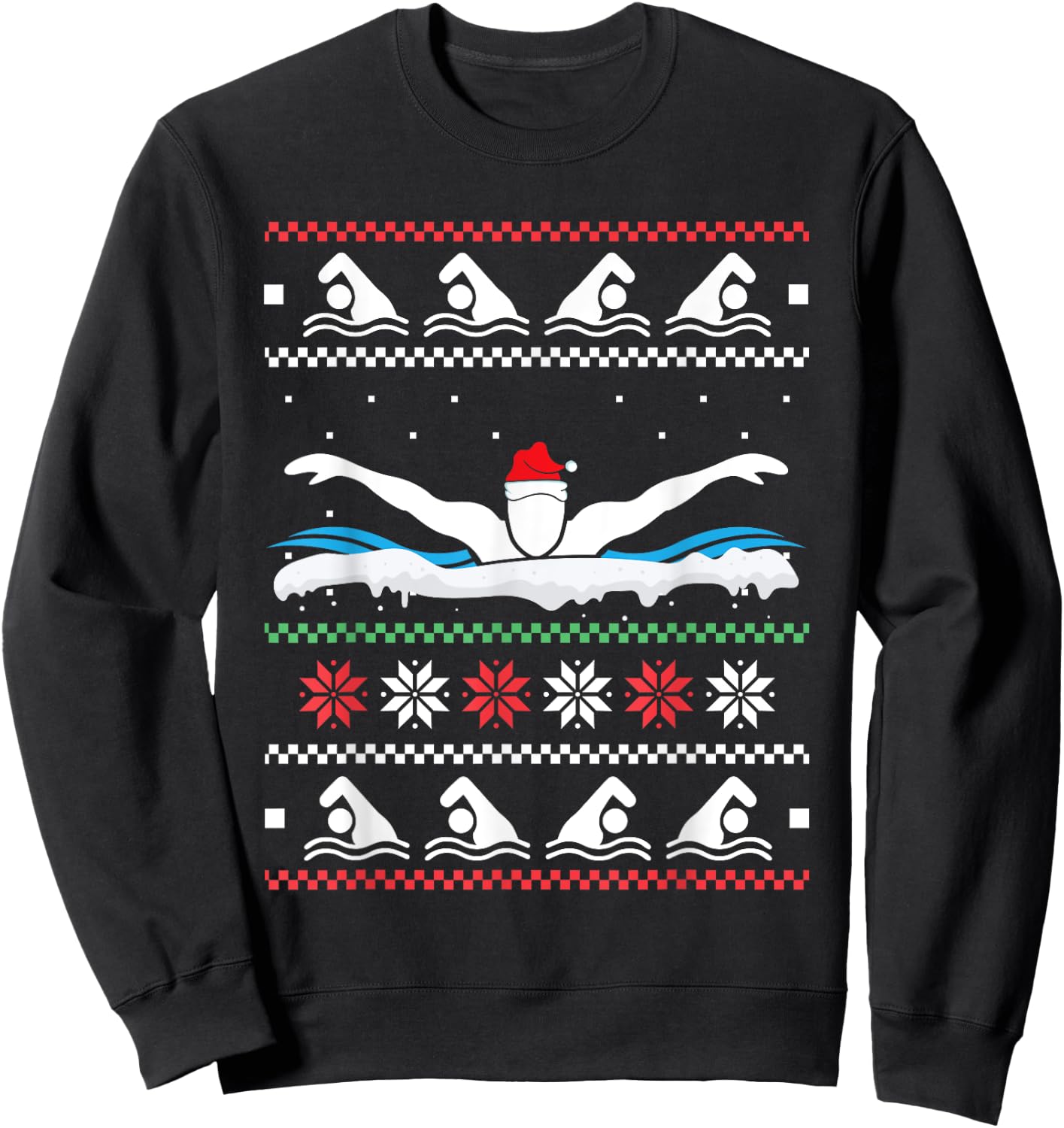 Swimming Santa Hat Ugly Christmas Swimmer Swimming Lover Sweatshirt - Sweatshirt | Black